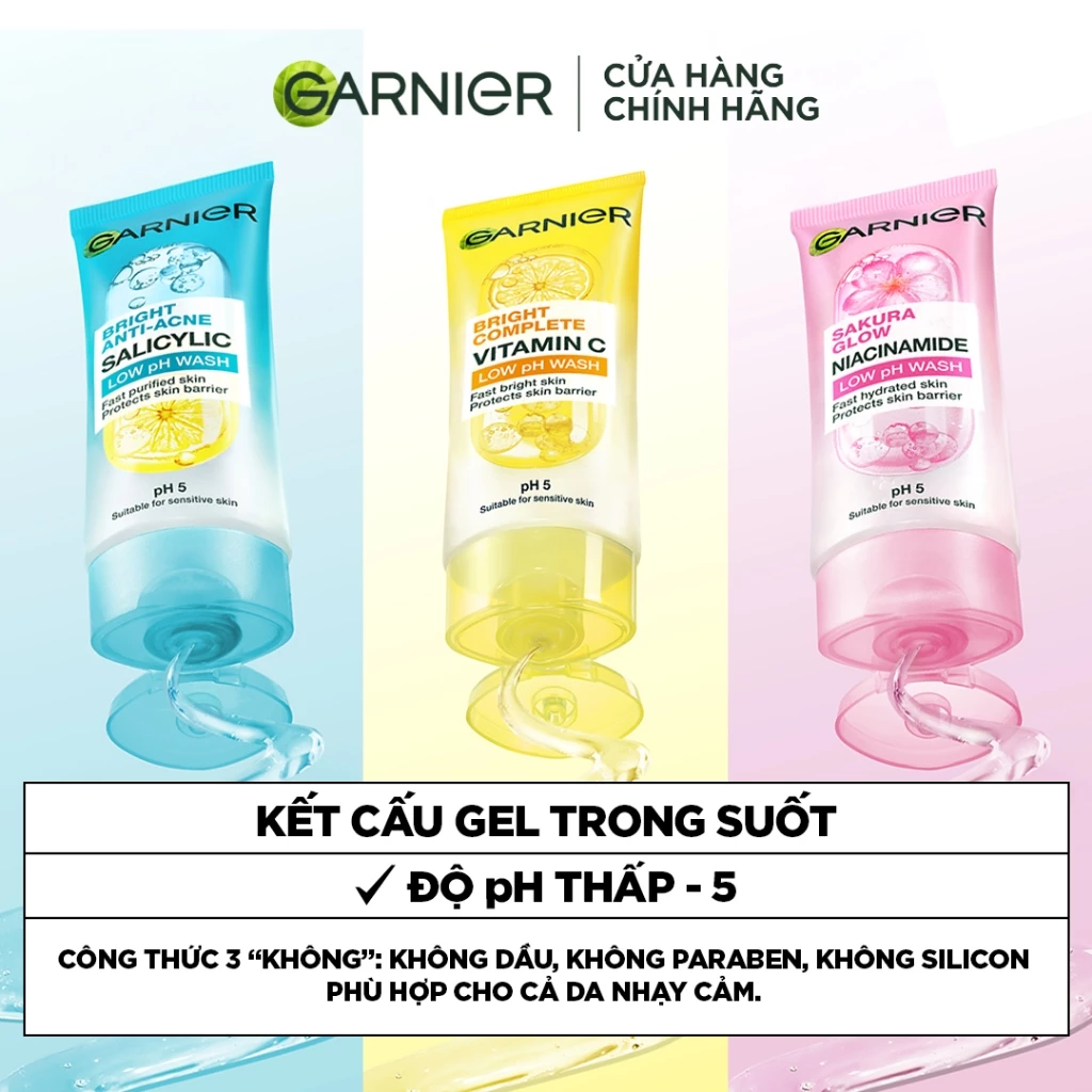Sữa Rửa Mặt Garnier Sakura Glow Niacinamide Low pH Wash 100ml - Vỏ Hồng