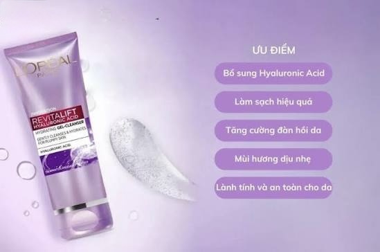 Sữa Rửa Mặt L'Oreal Revitalift Hyaluaronic Acid 100ml - Vỏ Tím
