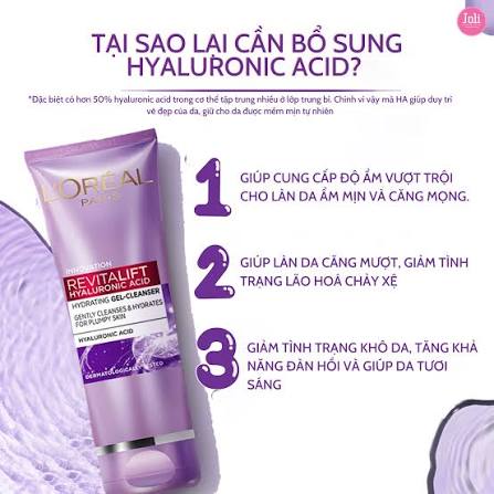 Sữa Rửa Mặt L'Oreal Revitalift Hyaluaronic Acid 100ml - Vỏ Tím