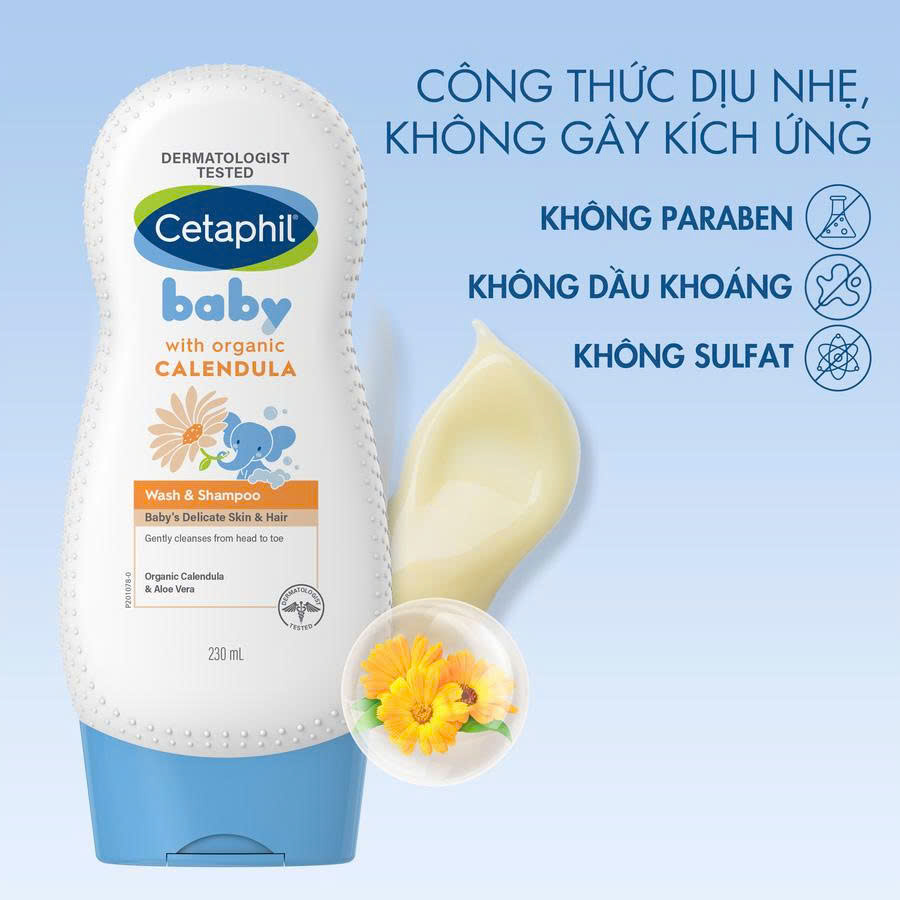 Sữa Tắm Gội Cetaphil Baby Organic Calendula 230ml ( Cam)