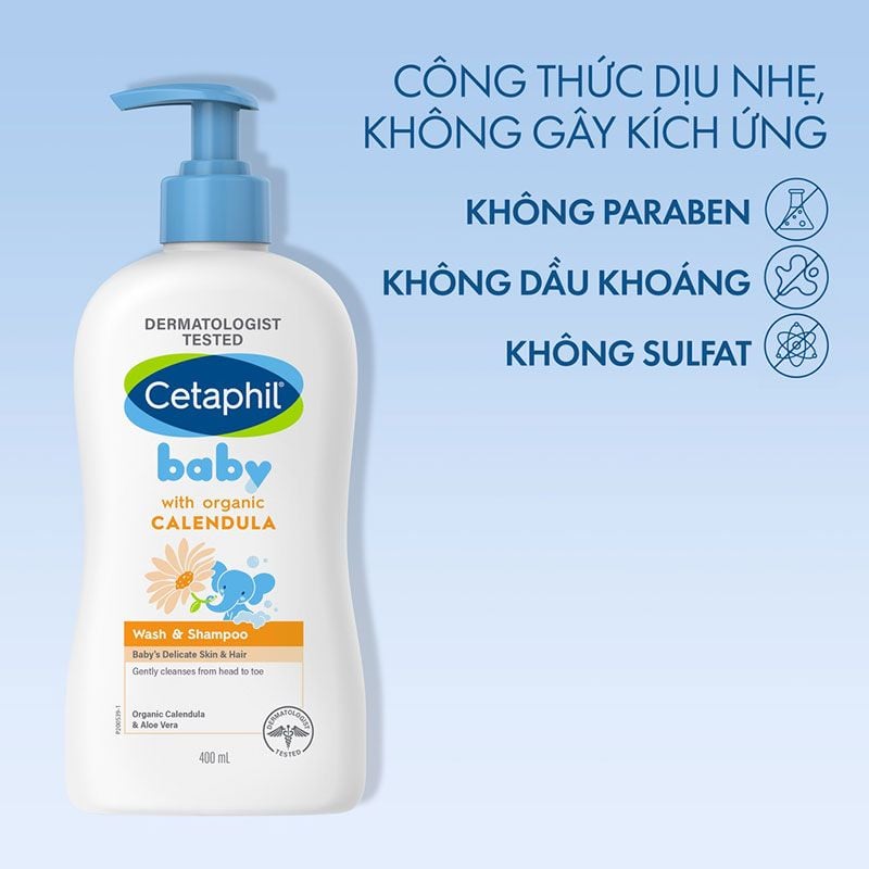 Sữa Tắm Gội Cetaphil Baby Organic Calendula 400ml ( Cam)