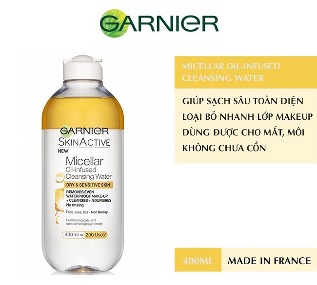 NƯỚC TẨY TRANG GARNIER MICELLAR OIL INFUSED CLEANSING WATER (MÀU VÀNG NẮP TRẮNG)