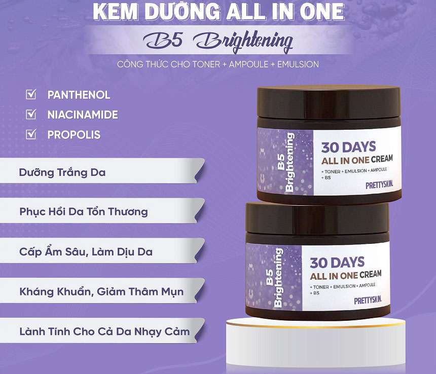 Kem dưỡng Pretty Skin B5 Brightening 30 Days All In One