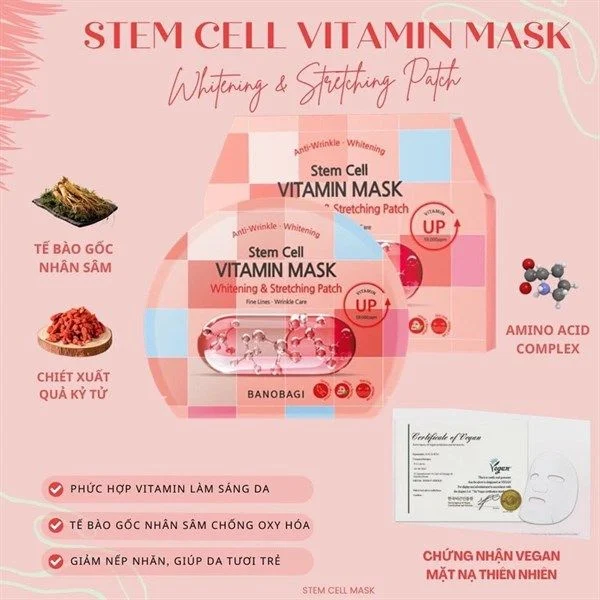 Mặt Nạ Banobagi Stem Cell Vitamin Mask Whitening & Stretching Patch (Đỏ)