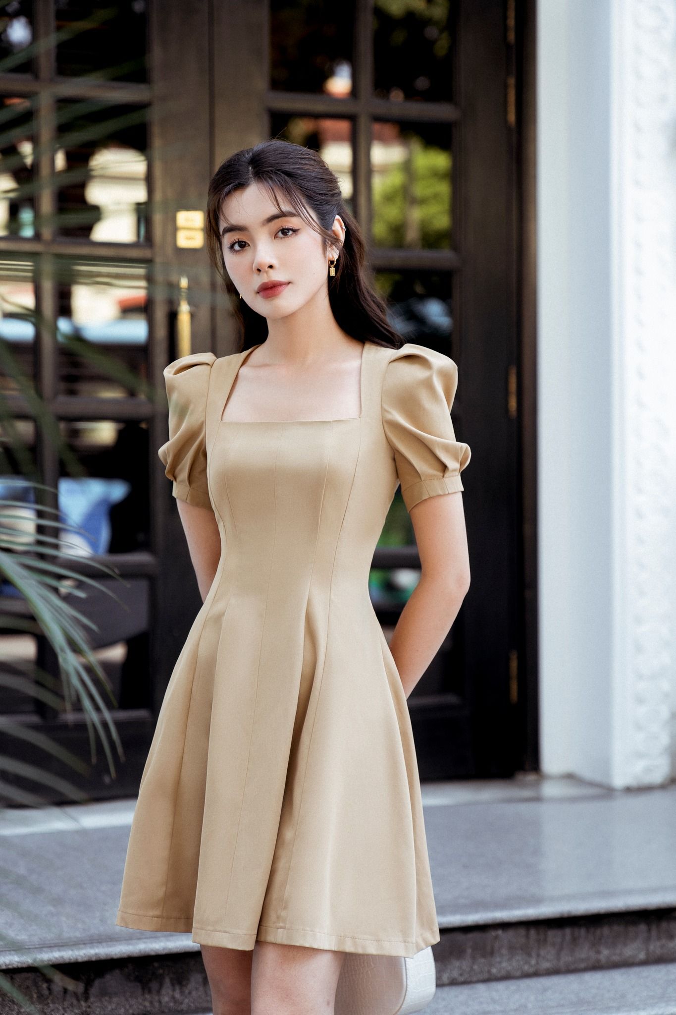 Set Áo Cổ Sen Phối Tay Nơ & Chân Váy Xòe NK Fashion Thanh Lịch, Nữ