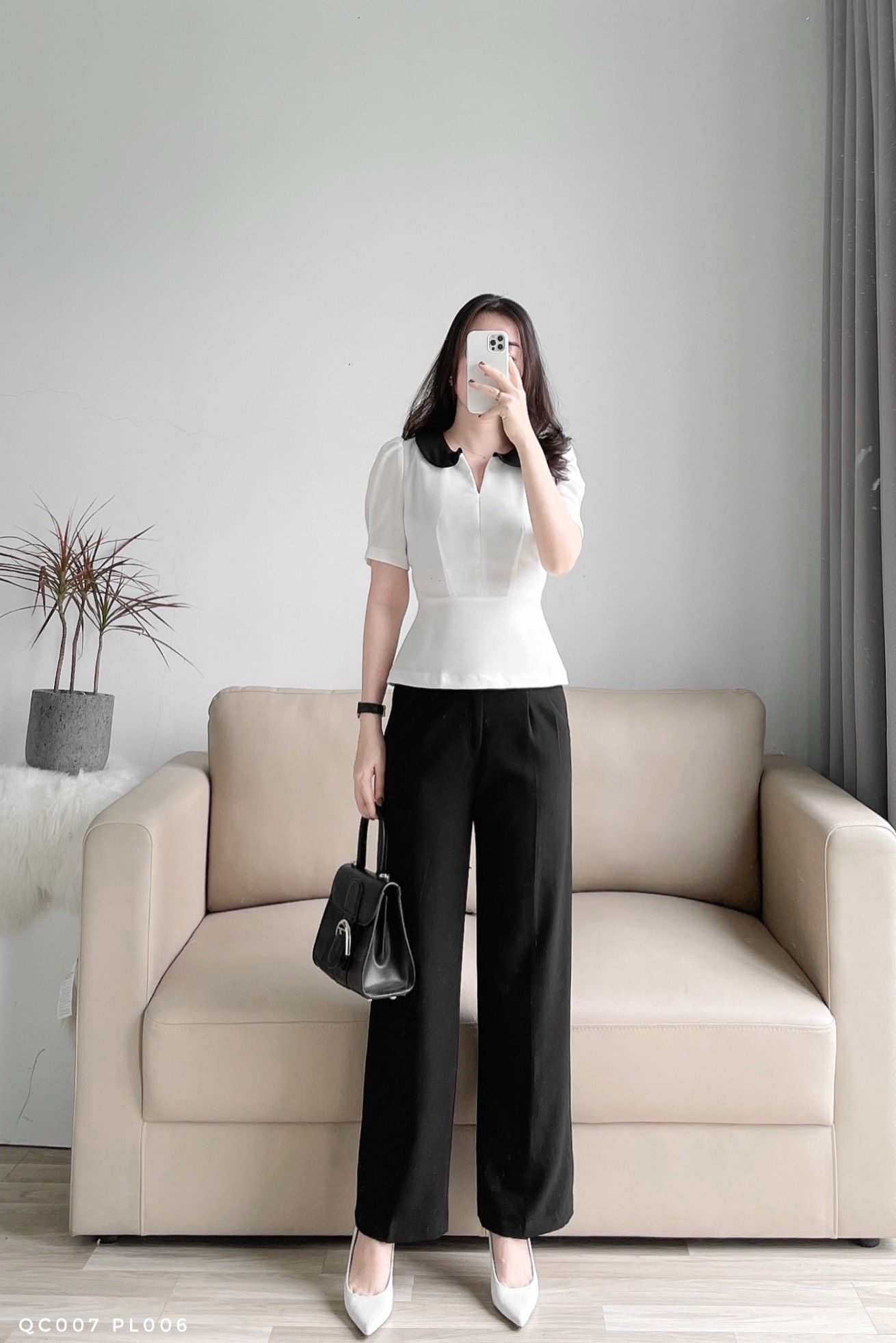 Áo peplum cổ phối thanh lịch