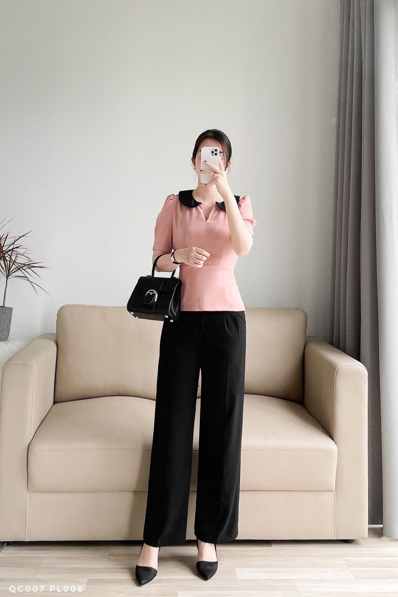 Áo peplum cổ phối thanh lịch