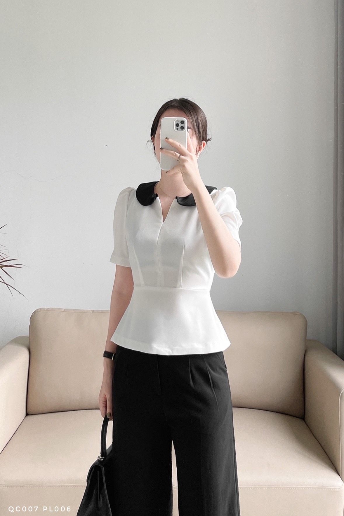 Áo peplum cổ phối thanh lịch