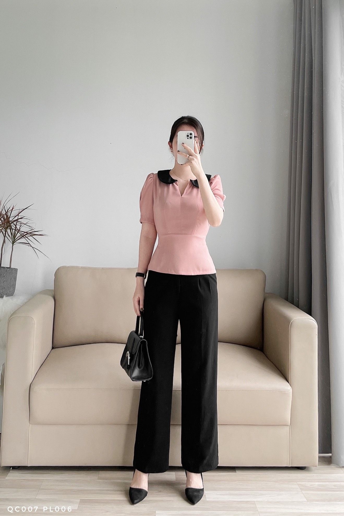 Áo peplum cổ phối thanh lịch