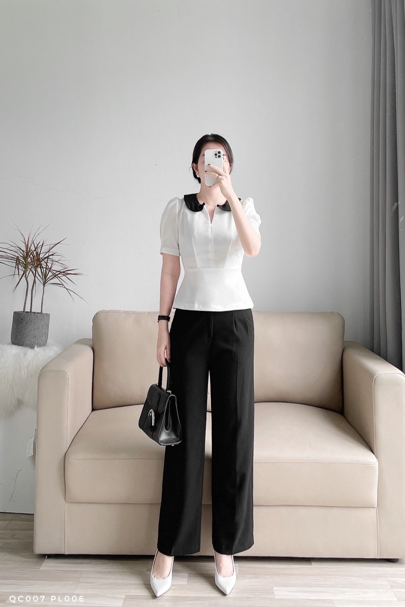 Áo peplum cổ phối thanh lịch