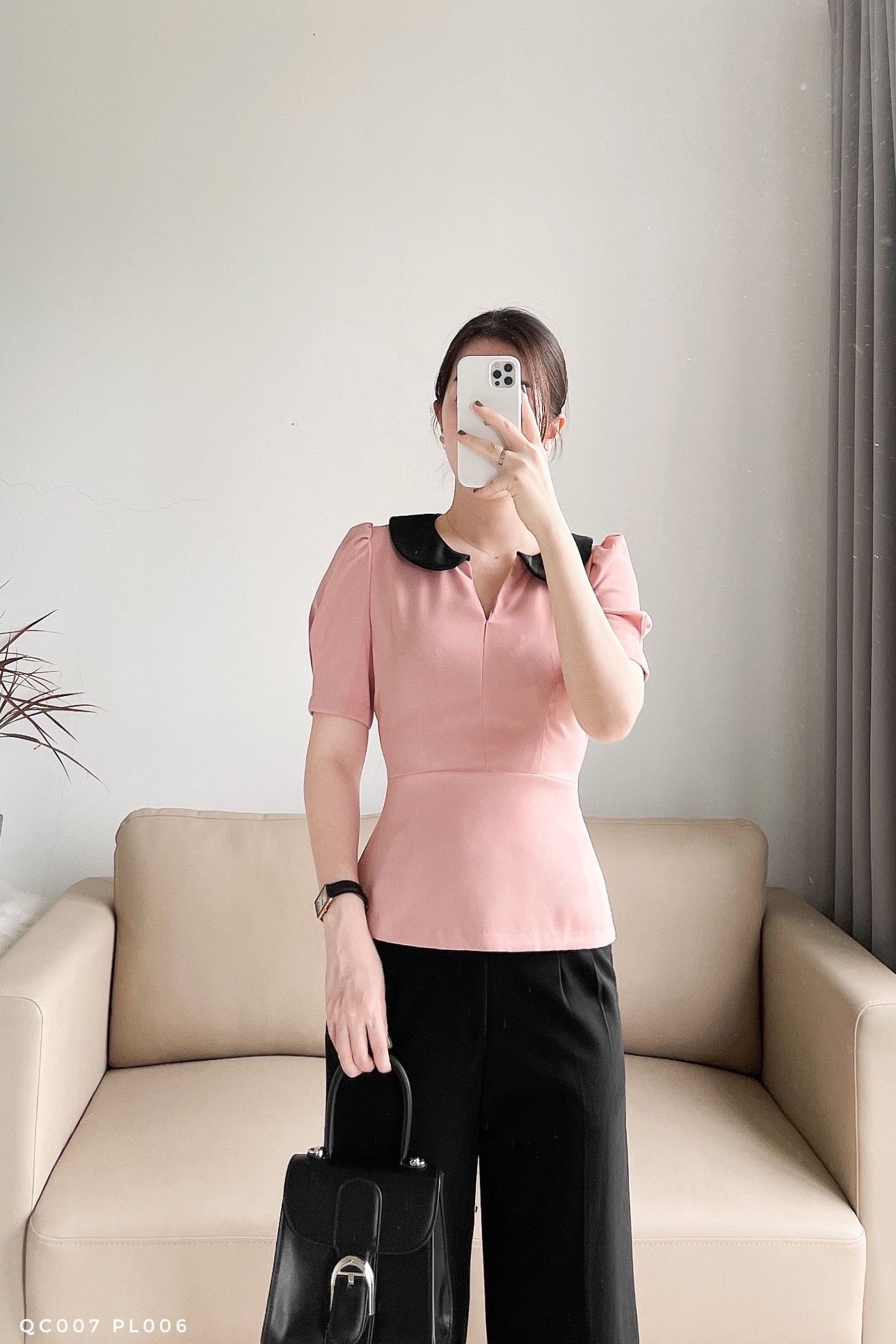 Áo peplum cổ phối thanh lịch