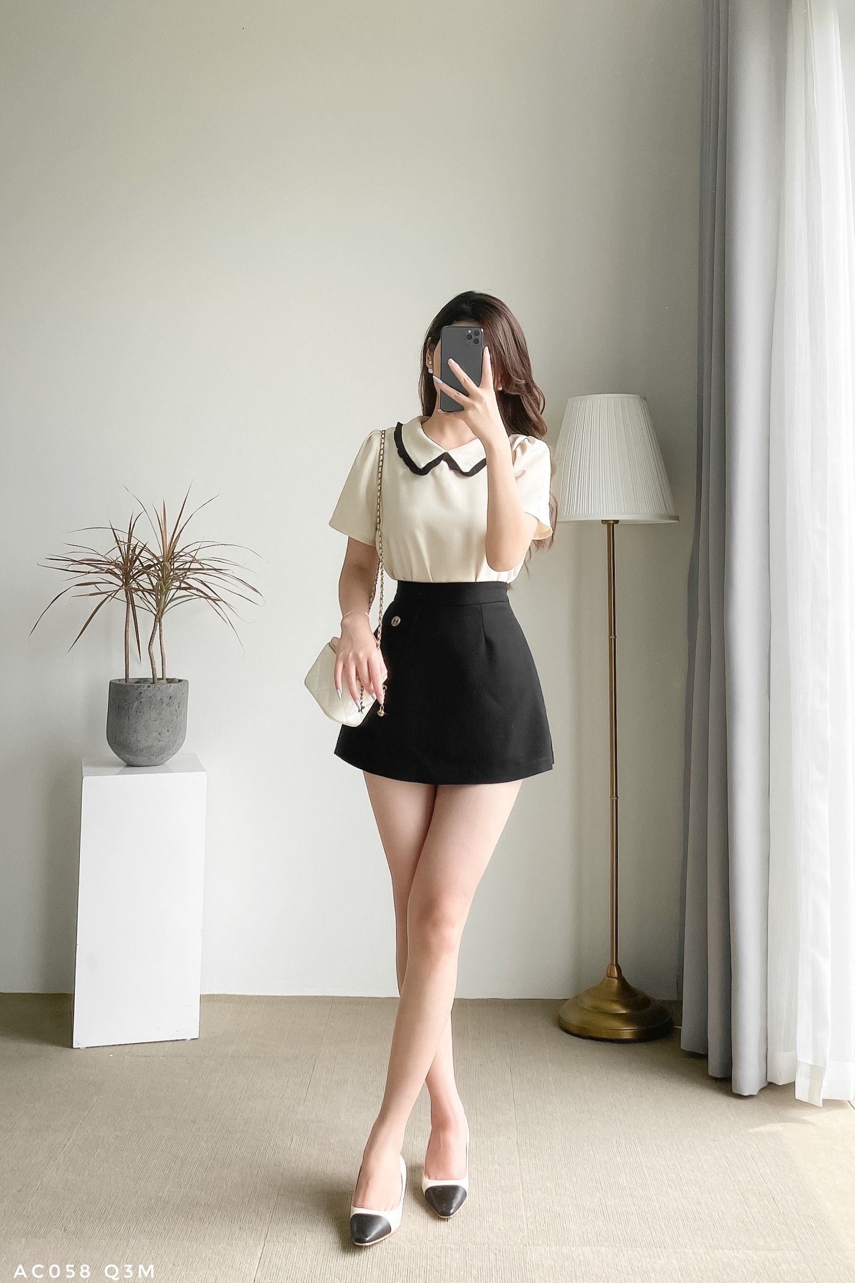 Áo croptop cổ phối bèo tiểu thư