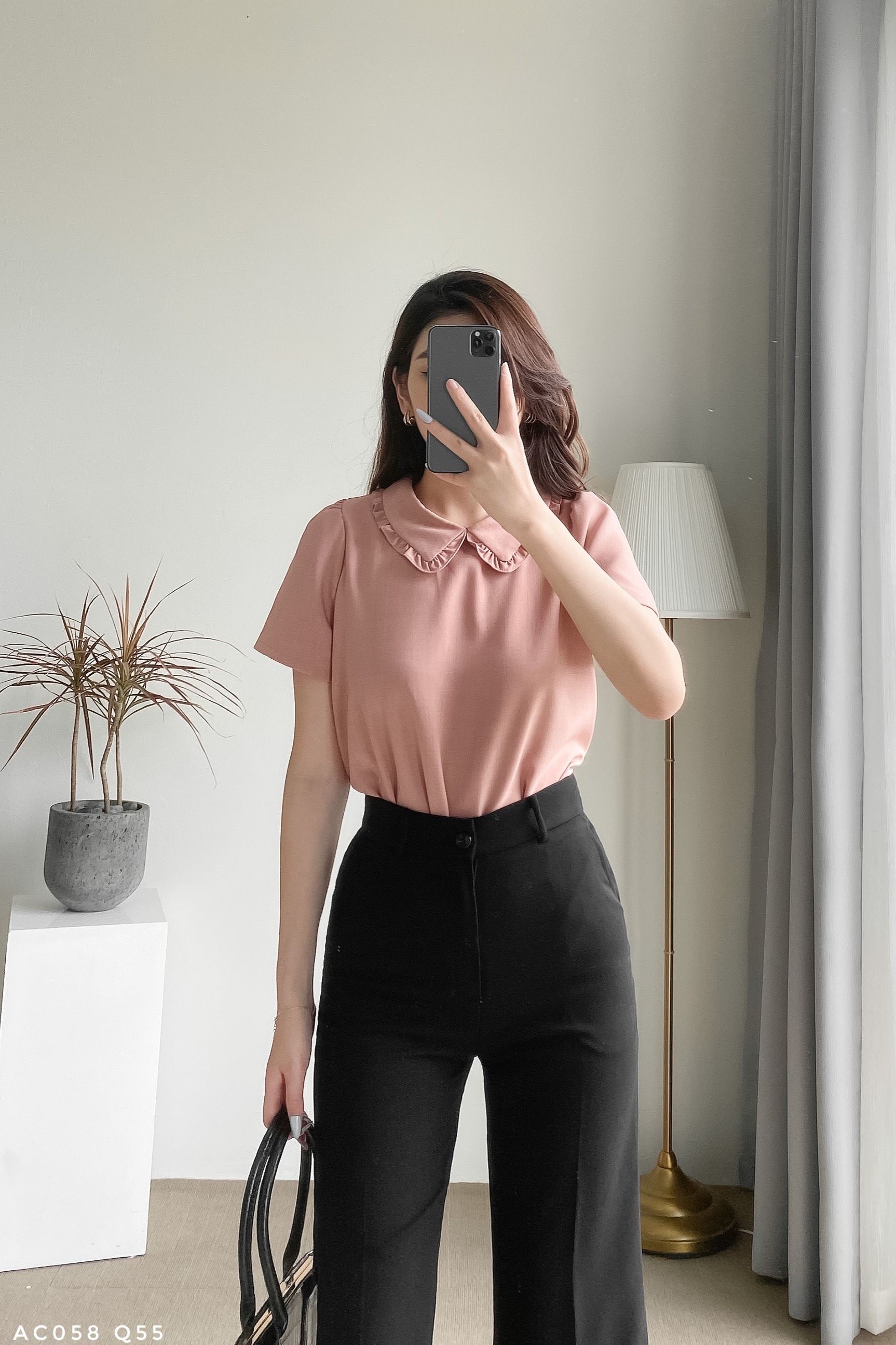 Áo croptop cổ phối bèo tiểu thư