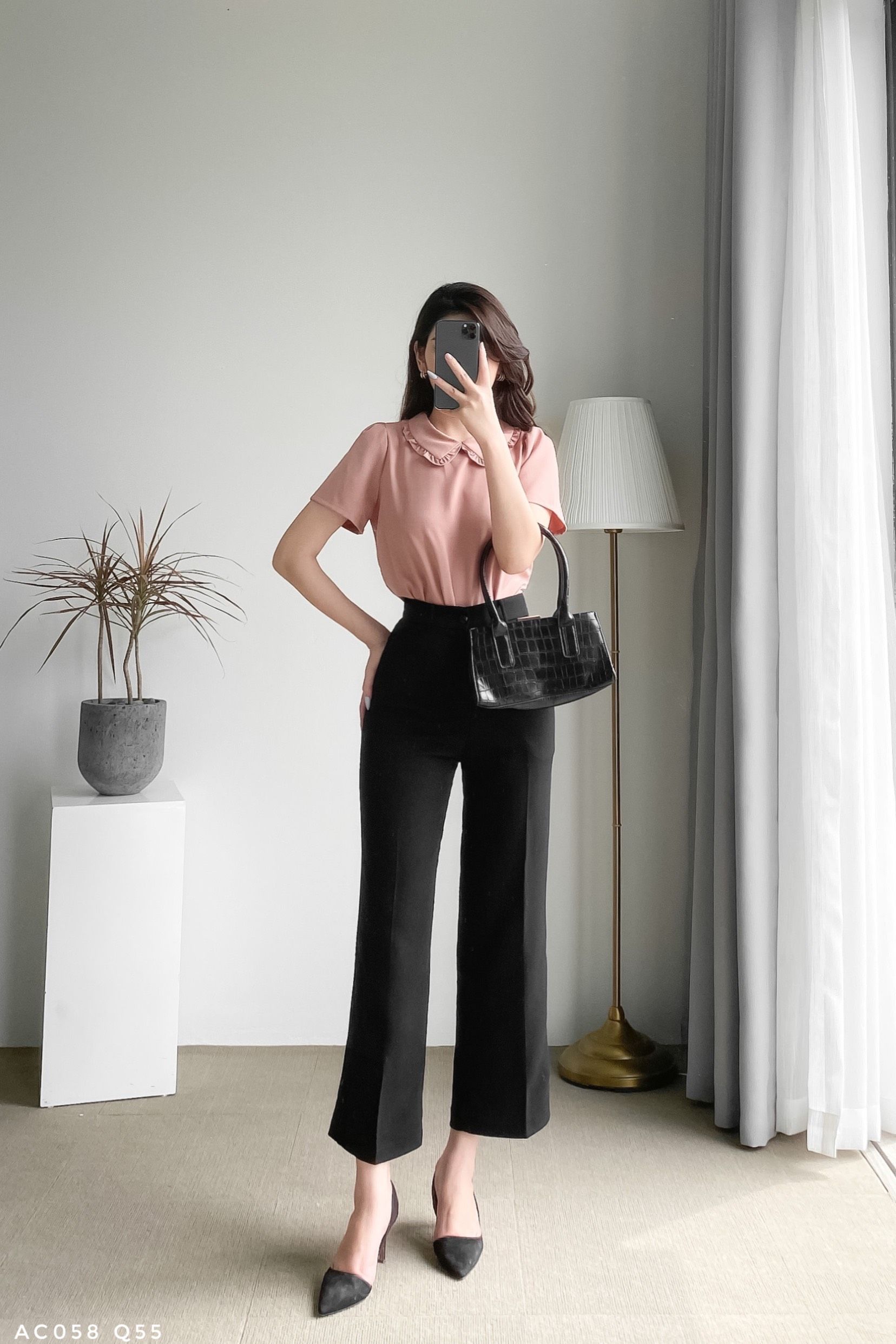 Áo croptop cổ phối bèo tiểu thư