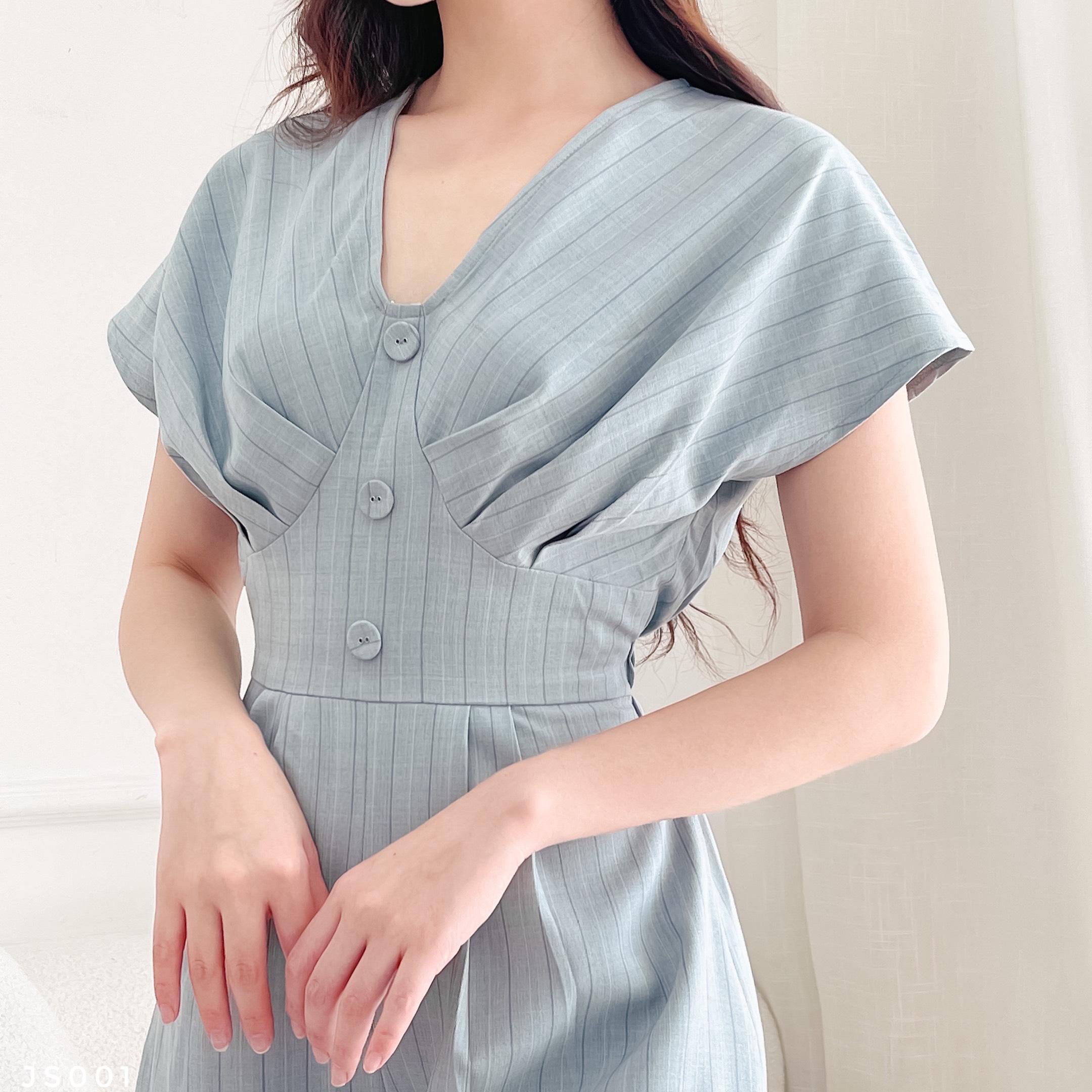 Jumsuit kẻ tay chờm trẻ trung