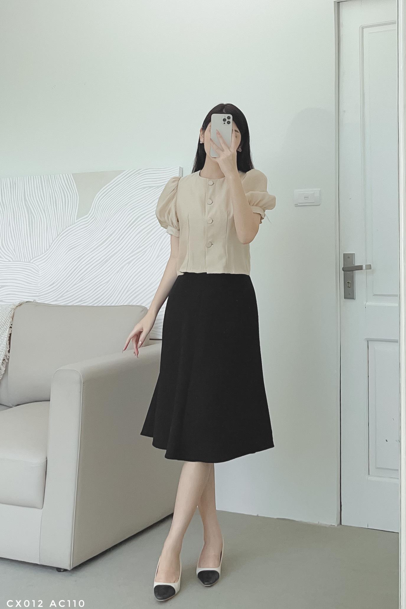 Mua Váy suông Đuôi cá Ngắn tay Cổ trắng đính Cúc ngọc Freesize VS304 MICHI  House Đầm xuông Thiết kế Form Bầu rộng Bigsize tại Thời trang Thu Huyền |  Tiki