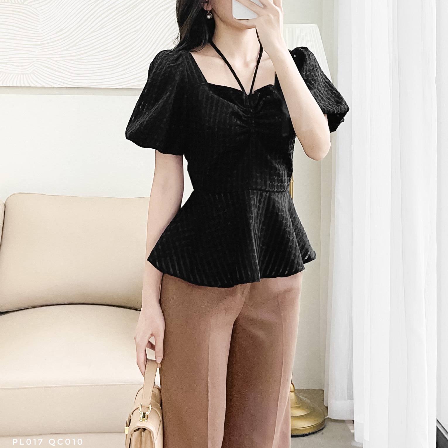 Áo peplum cách điệu tay bồng tiểu thư