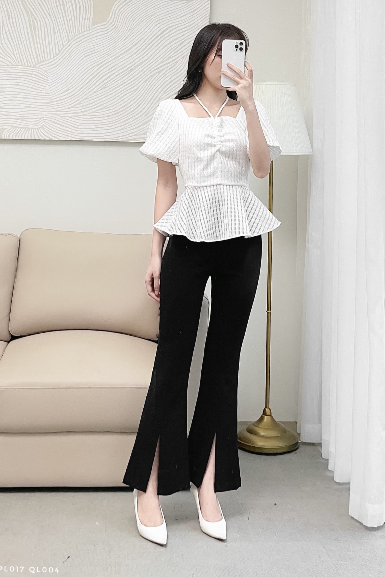 Áo peplum cách điệu tay bồng tiểu thư