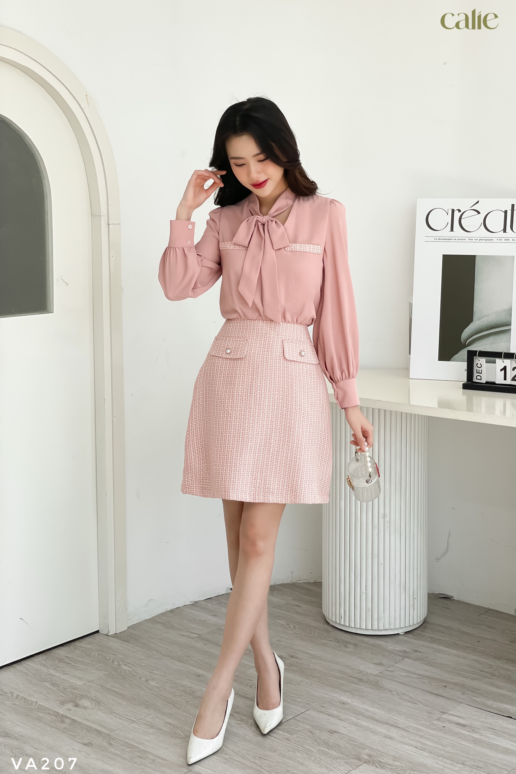 Váy dáng A phối tweed thanh lịch