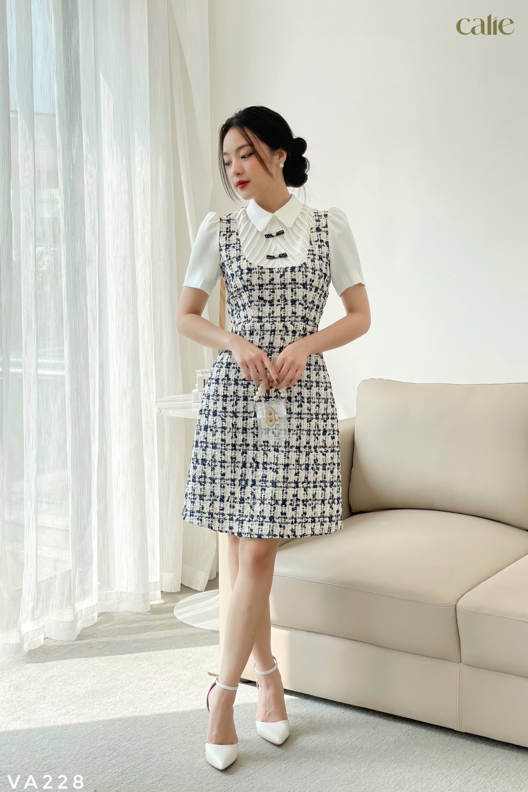 Set/Bộ váy áo dạ tweed trắng- Áo khoác và chân váy A | Shopee Việt Nam