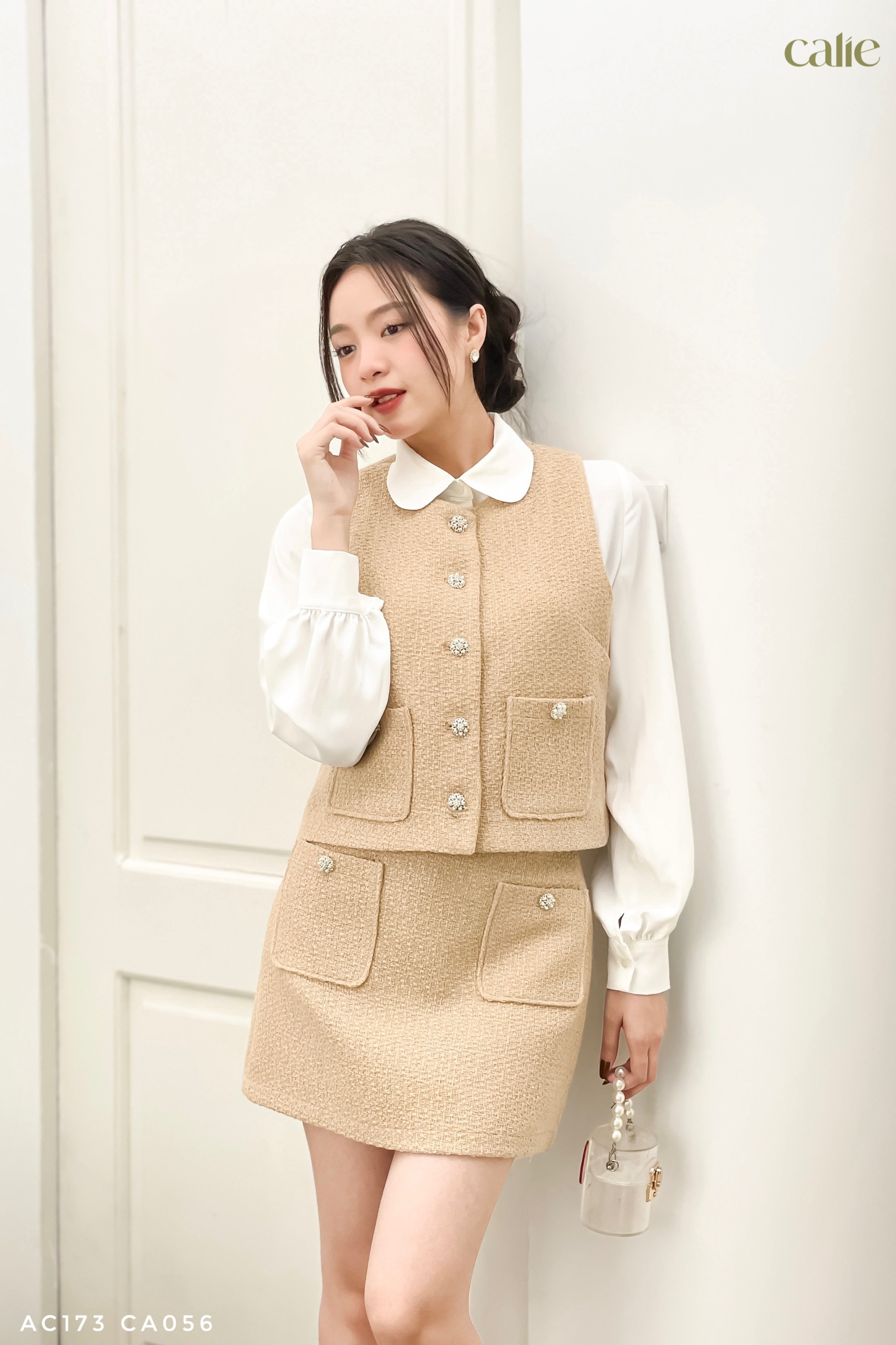 Áo gile dạ tweed trẻ trung