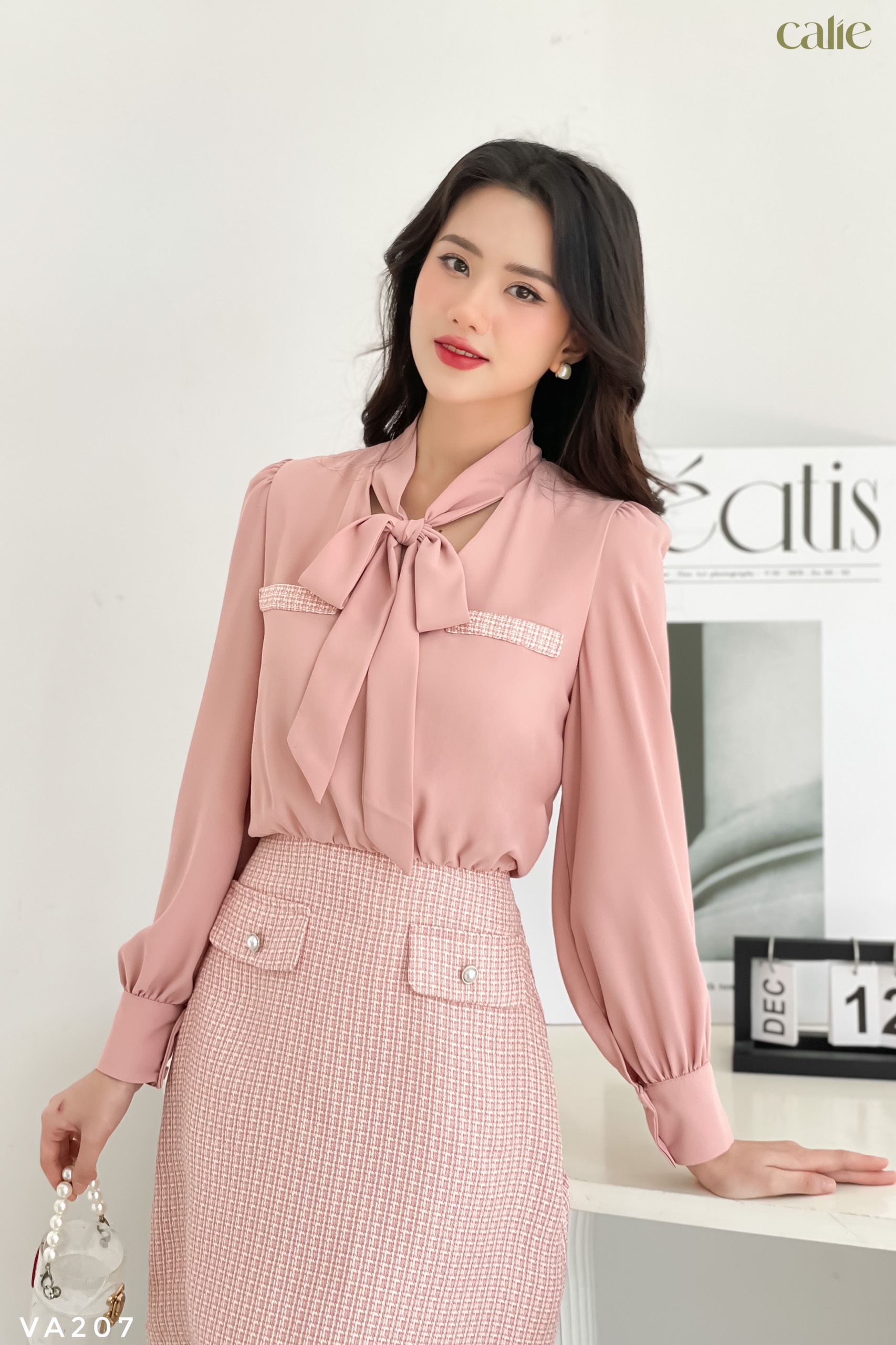 Váy dáng A phối tweed thanh lịch