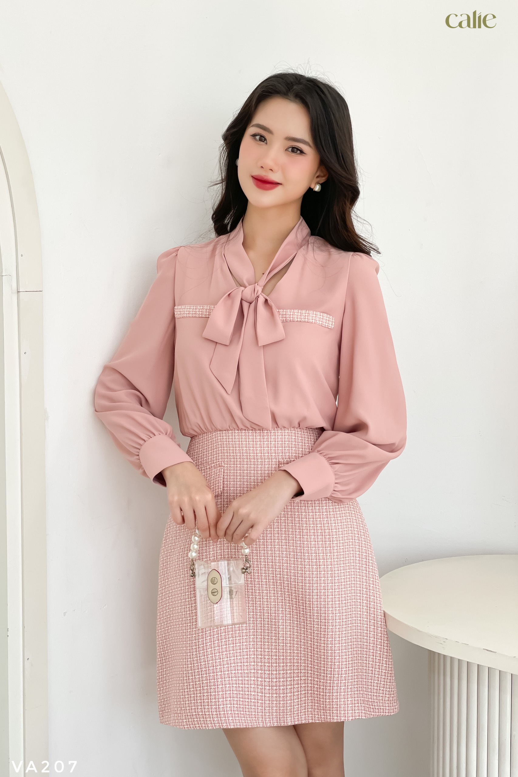 Váy dáng A phối tweed thanh lịch