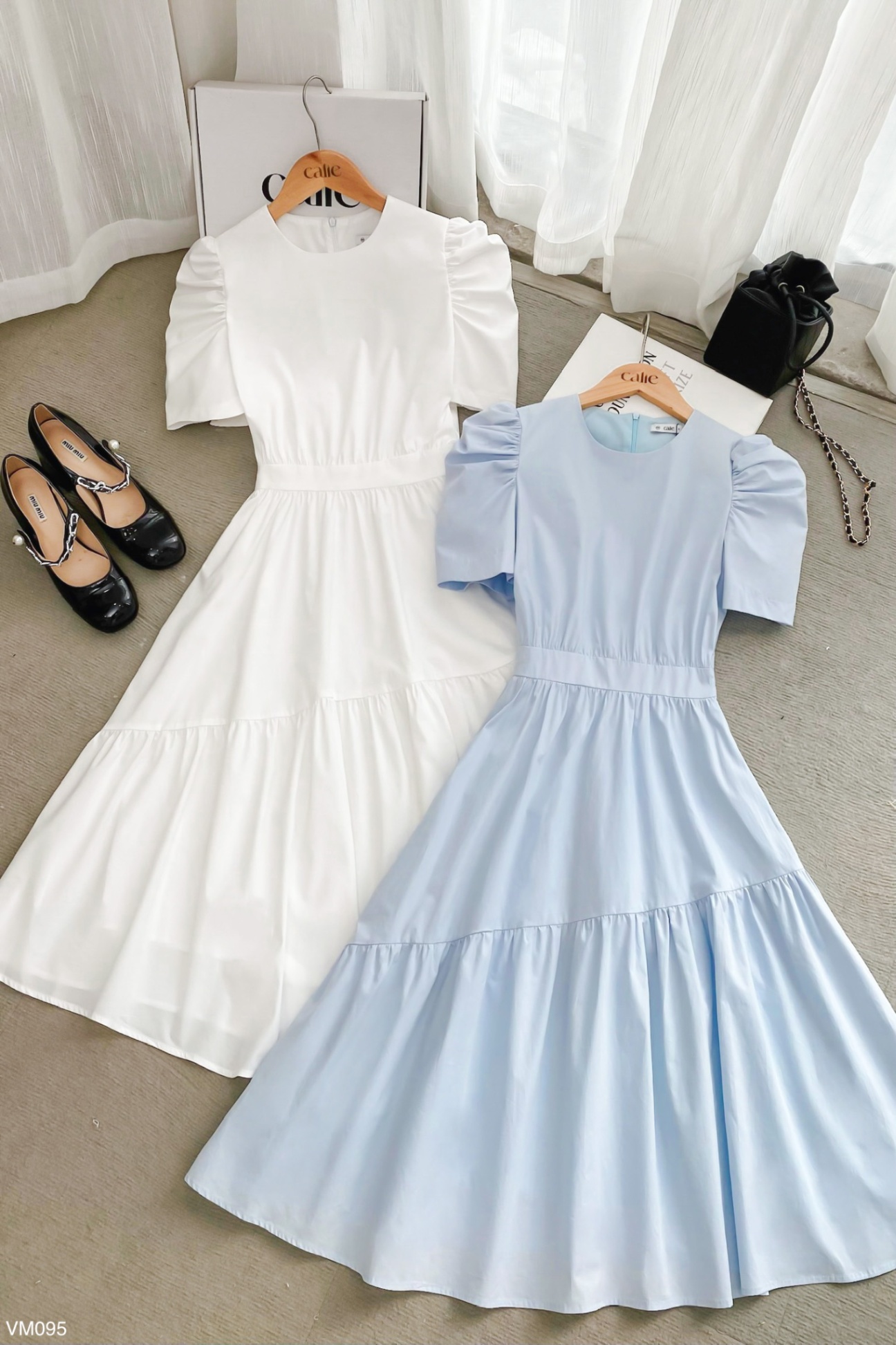 FDC33483 - Đầm công sở vải lụa dáng A cổ 2 ve eo tạo nhún chân váy vạt –  Thời trang Pantio