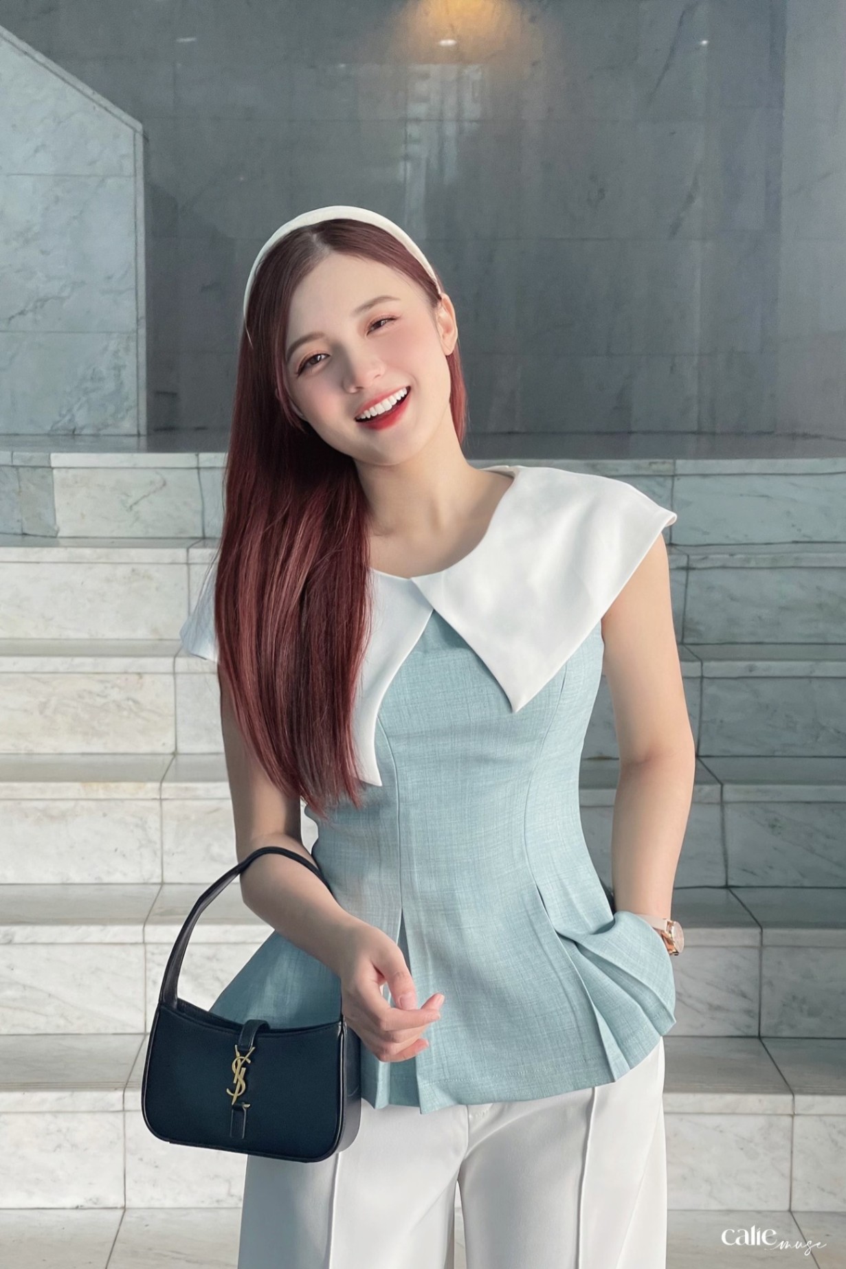 áo peplum phối lá cổ chờm tay