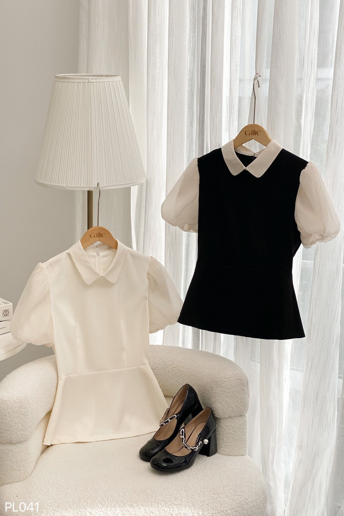 Áo peplum phối cổ sen tay bồng