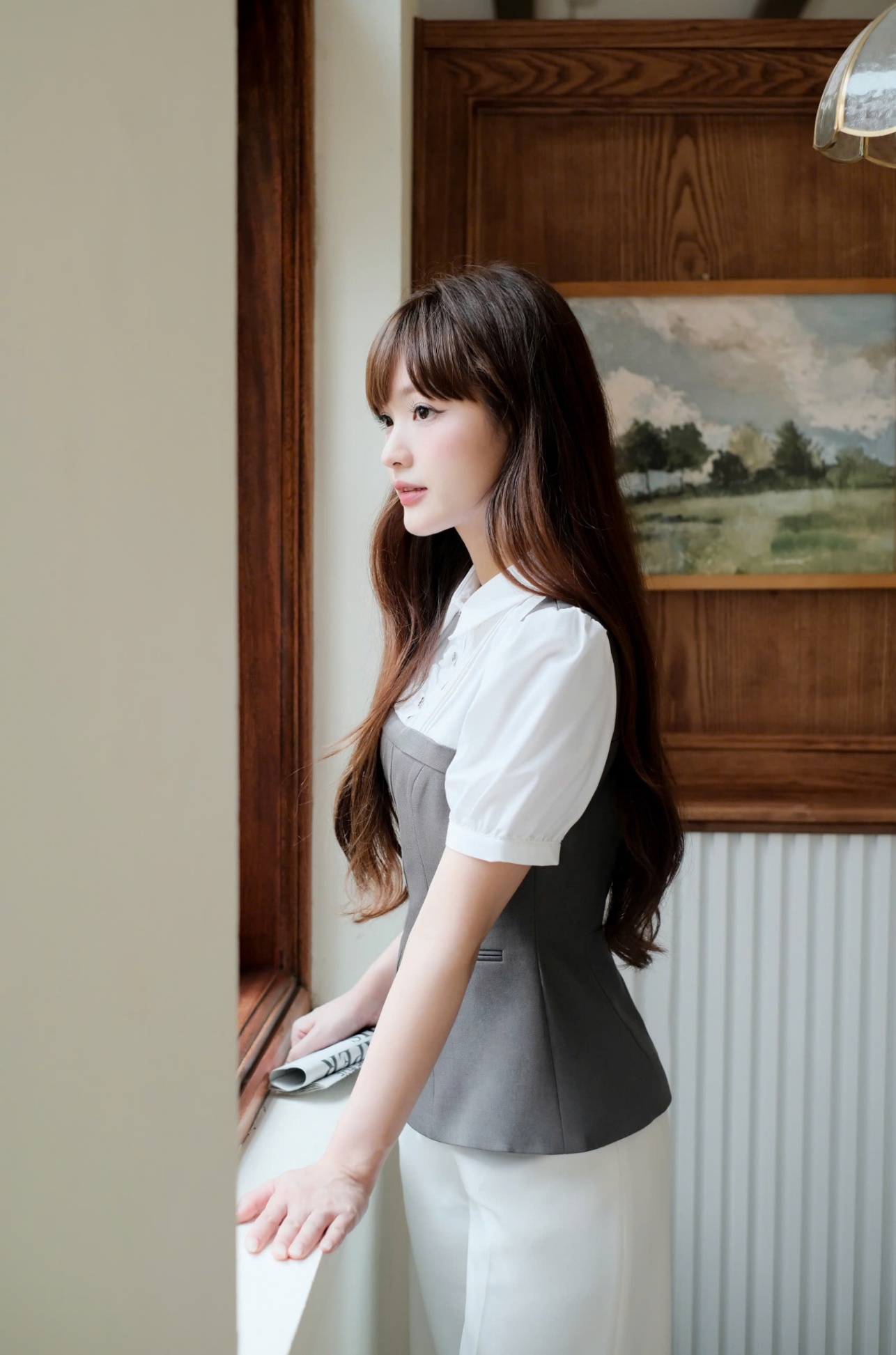 Áo peplum cổ đức phối bèo tay cộc