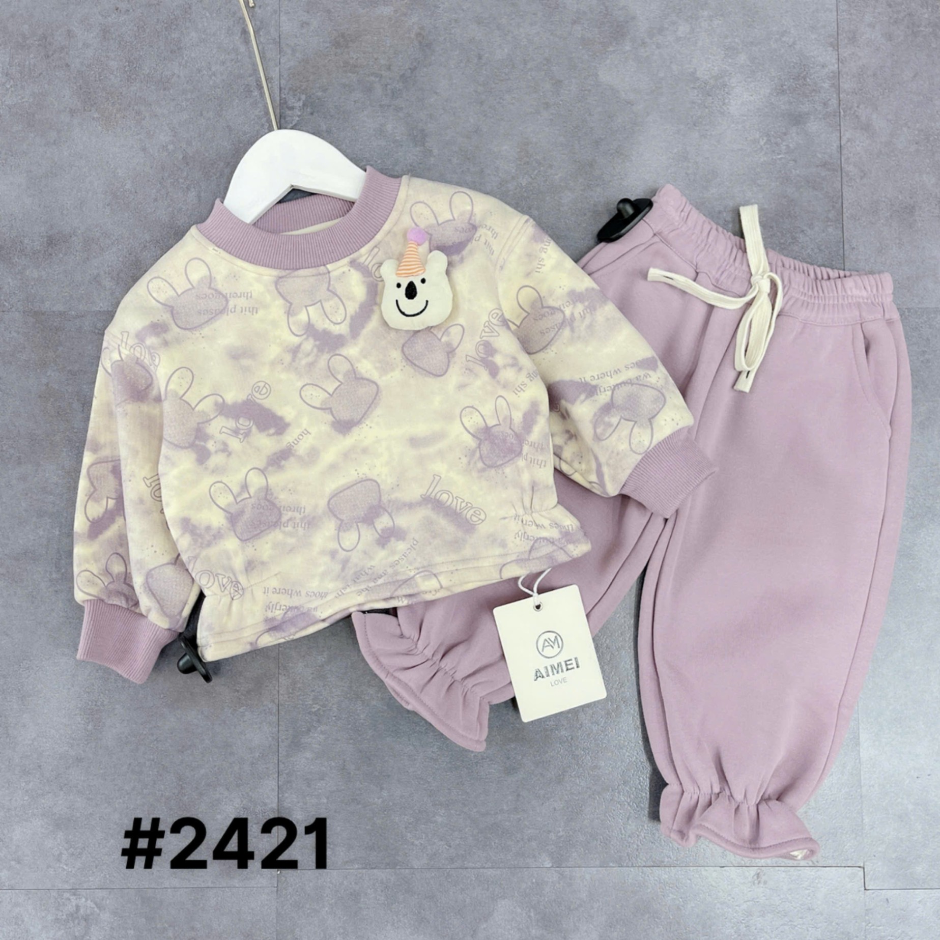 #2421-Bộ loang gấu tím lót nỉ