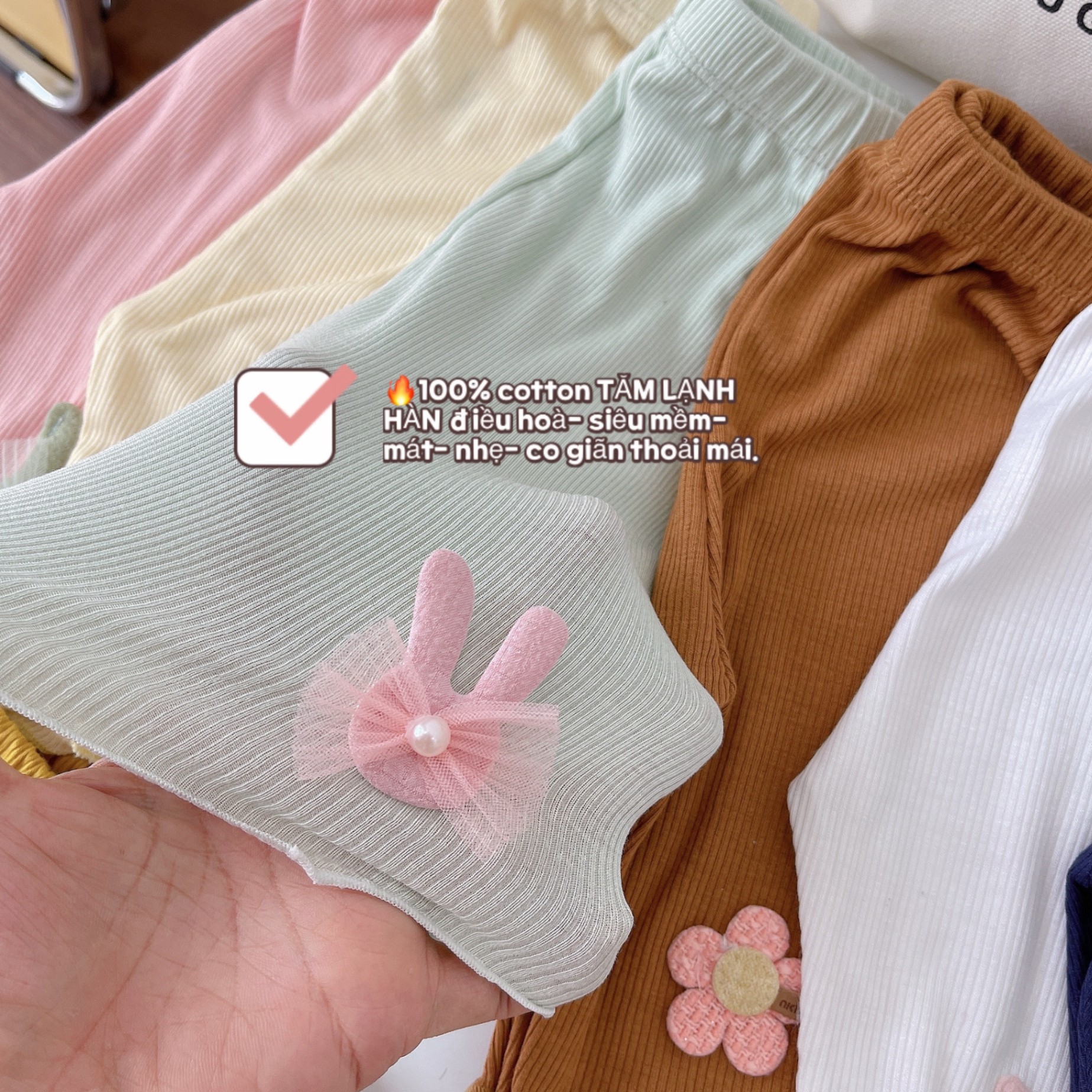 Set 4 quần legging lửng- viền bèo