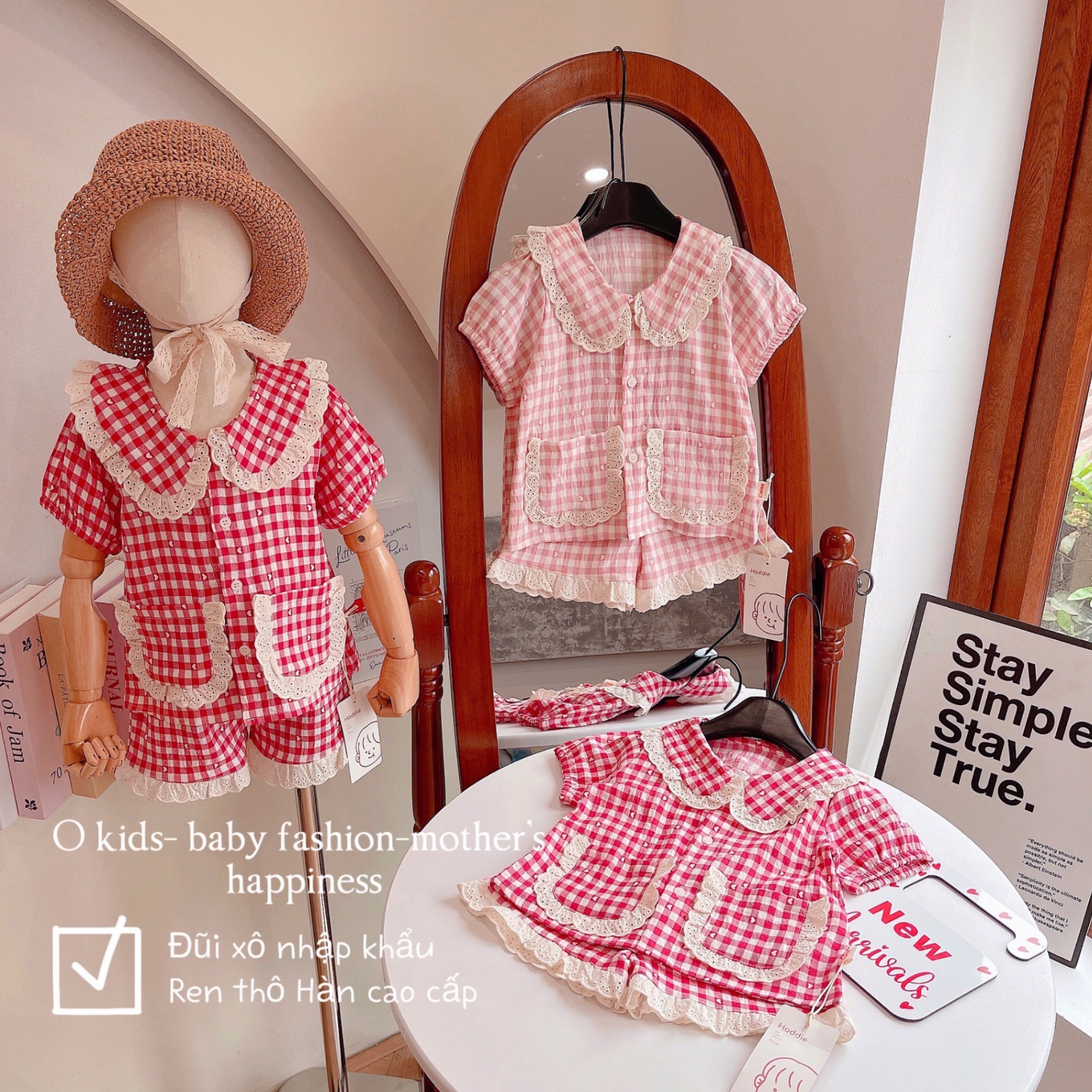 OBC03 - BỘ PYJAMA KẺ PHỐI REN O KIDS