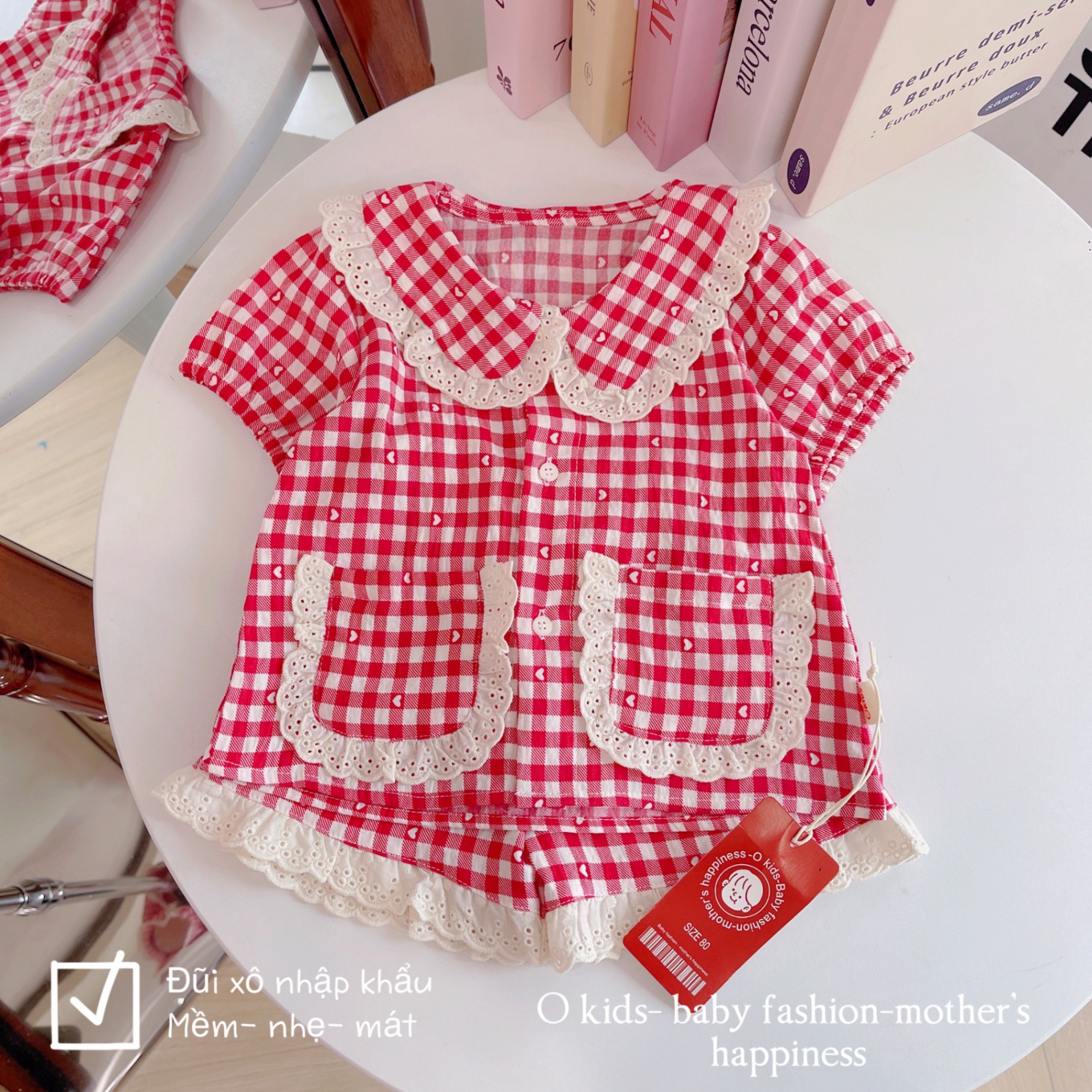OBC03 - BỘ PYJAMA KẺ PHỐI REN O KIDS