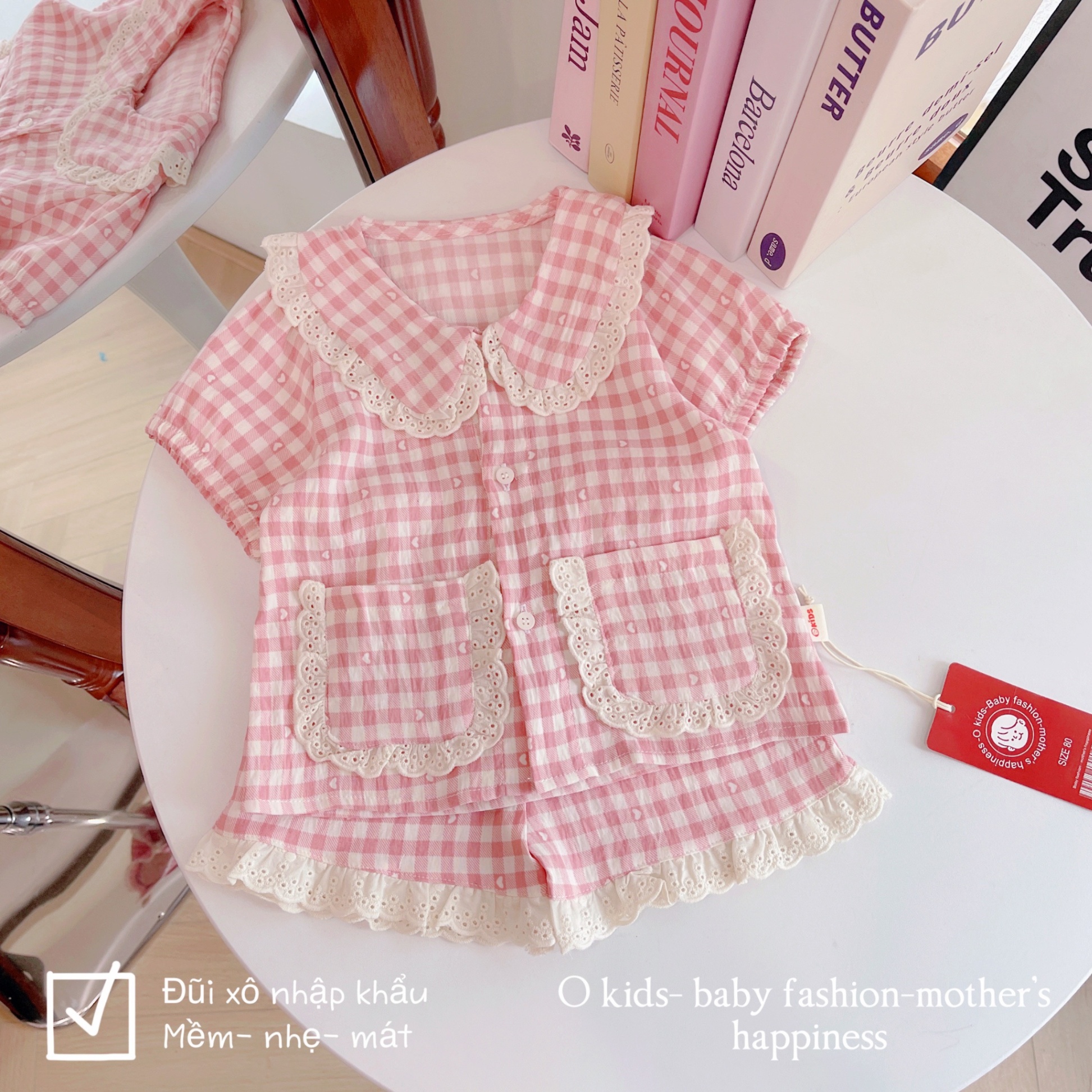 OBC03 - BỘ PYJAMA KẺ PHỐI REN O KIDS