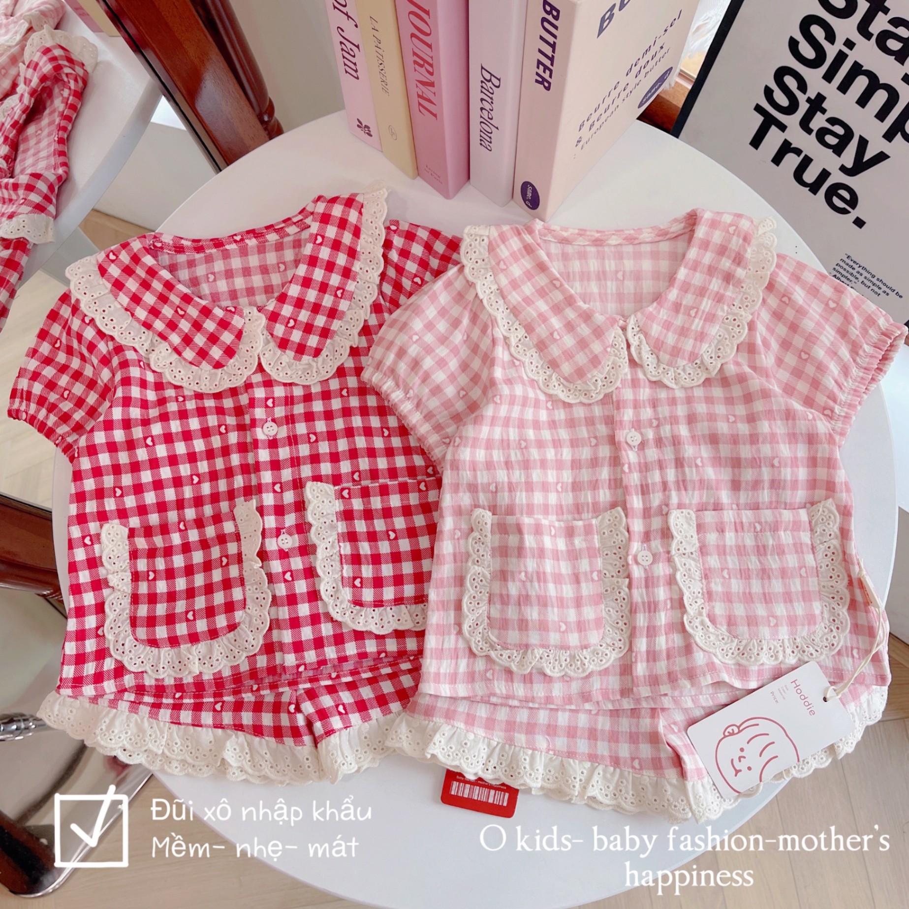 OBC03 - BỘ PYJAMA KẺ PHỐI REN O KIDS