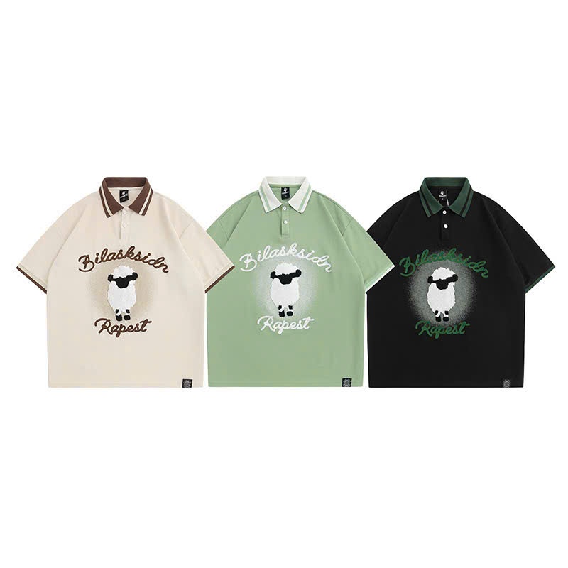 2510 - áo polo be nâu hình cừu