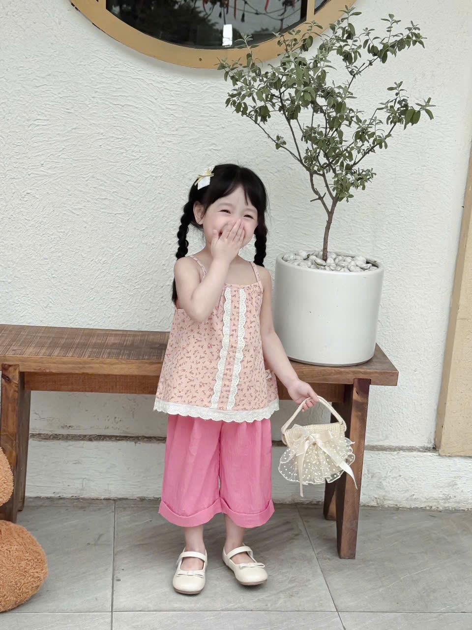 OB2D20-BỘ 2 DÂY THÔ HOA NHÍ+QUẦN LỬNG ỐNG RỘNG