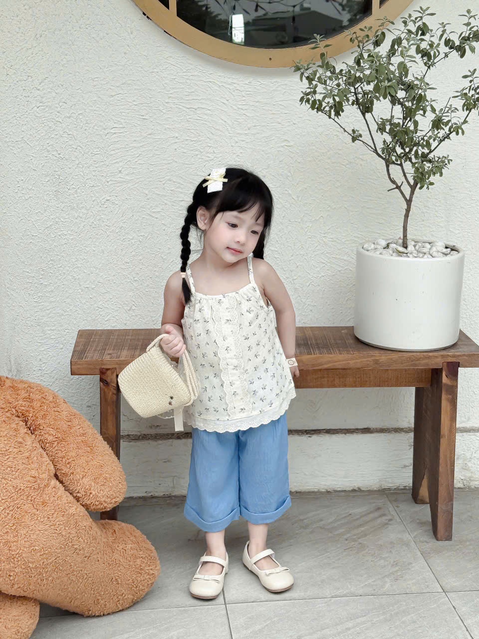 OB2D20-BỘ 2 DÂY THÔ HOA NHÍ+QUẦN LỬNG ỐNG RỘNG