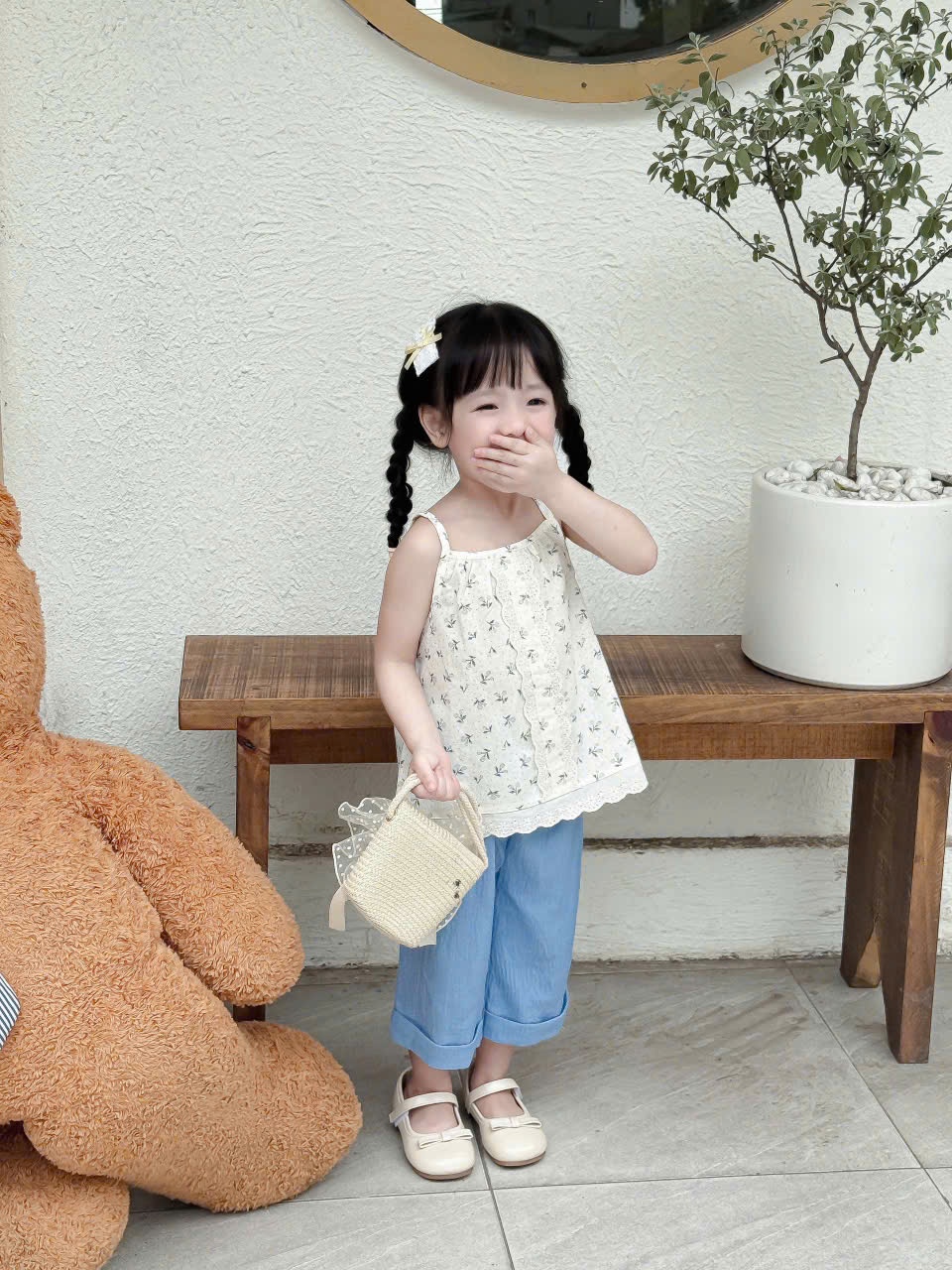 OB2D20-BỘ 2 DÂY THÔ HOA NHÍ+QUẦN LỬNG ỐNG RỘNG