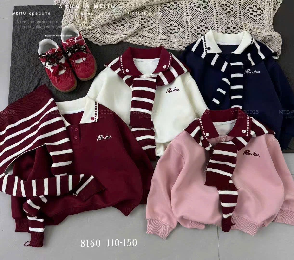 8160 - áo nỉ cổ polo viền mix khăn kẻ