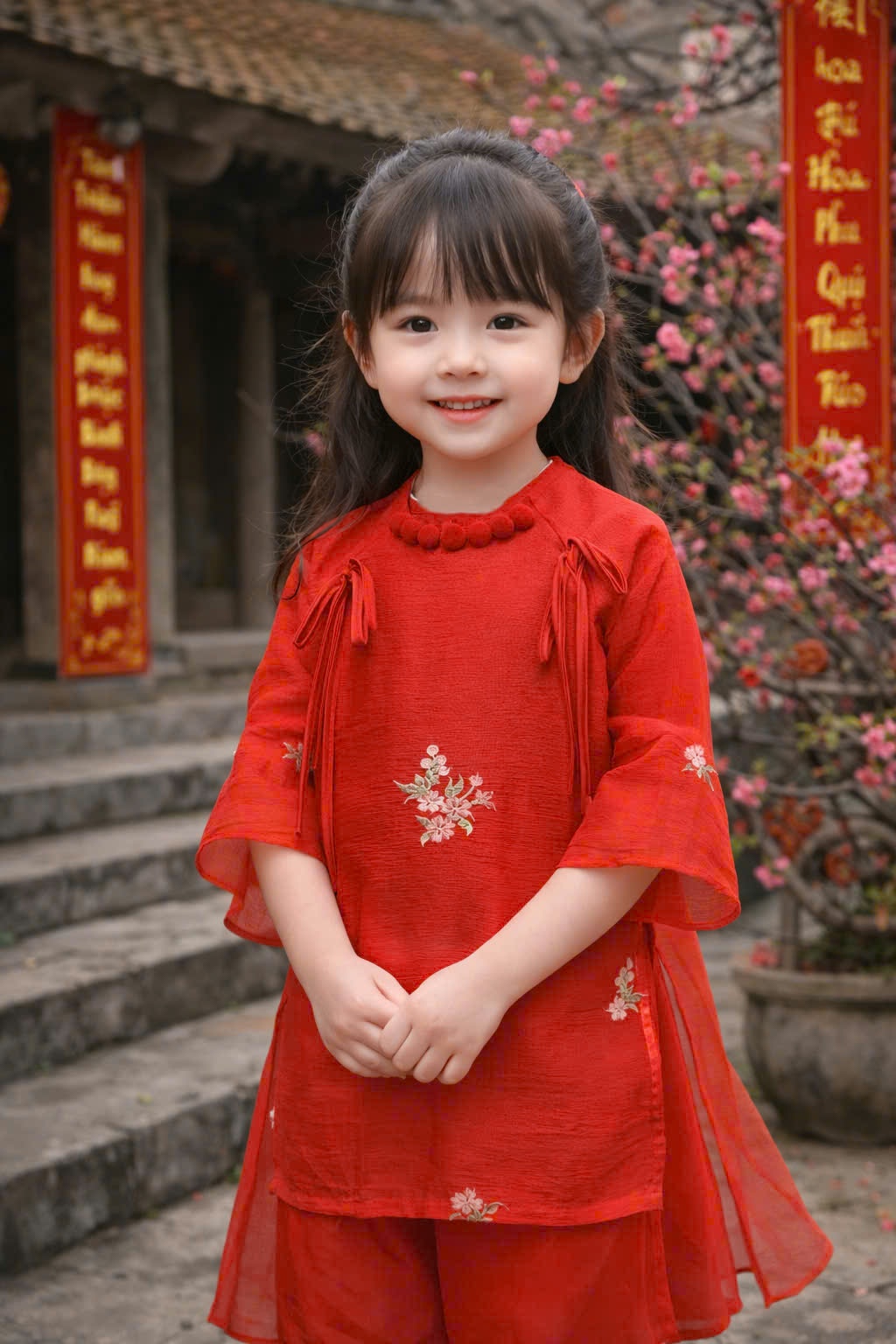 áo dài đỏ hoa
