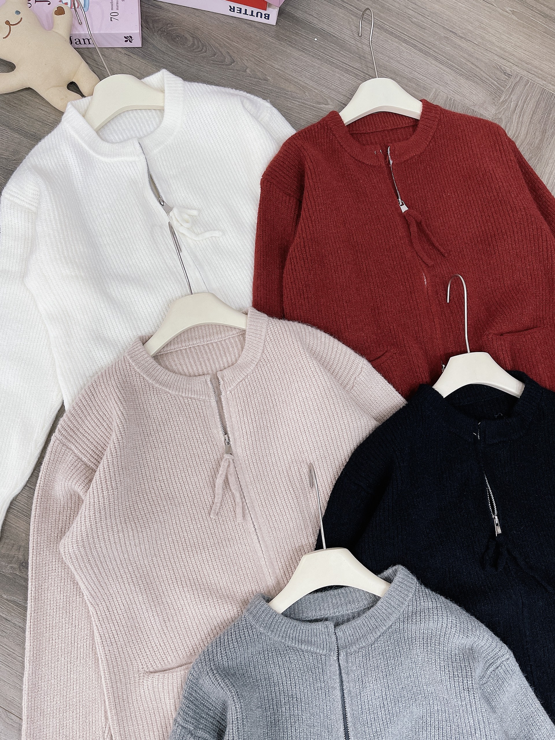 AL01-ÁO CARDIGAN LEN KHOÁ 2 CHIỀU