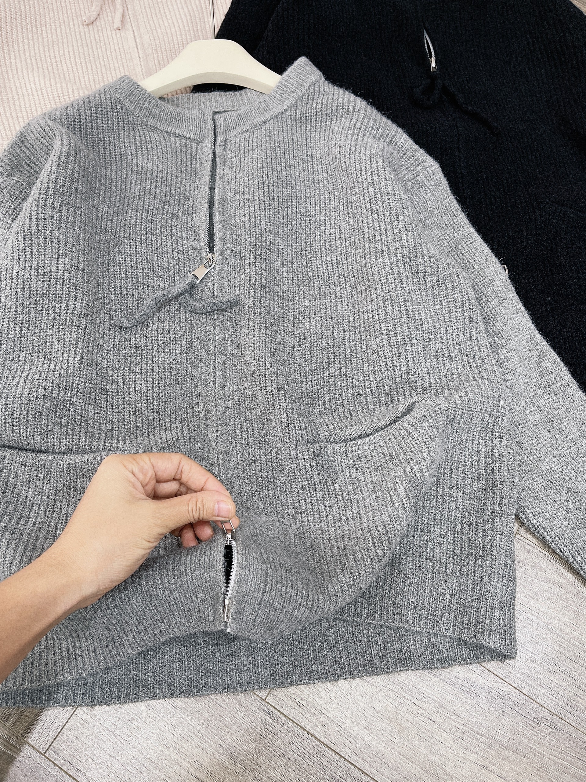 AL01-ÁO CARDIGAN LEN KHOÁ 2 CHIỀU