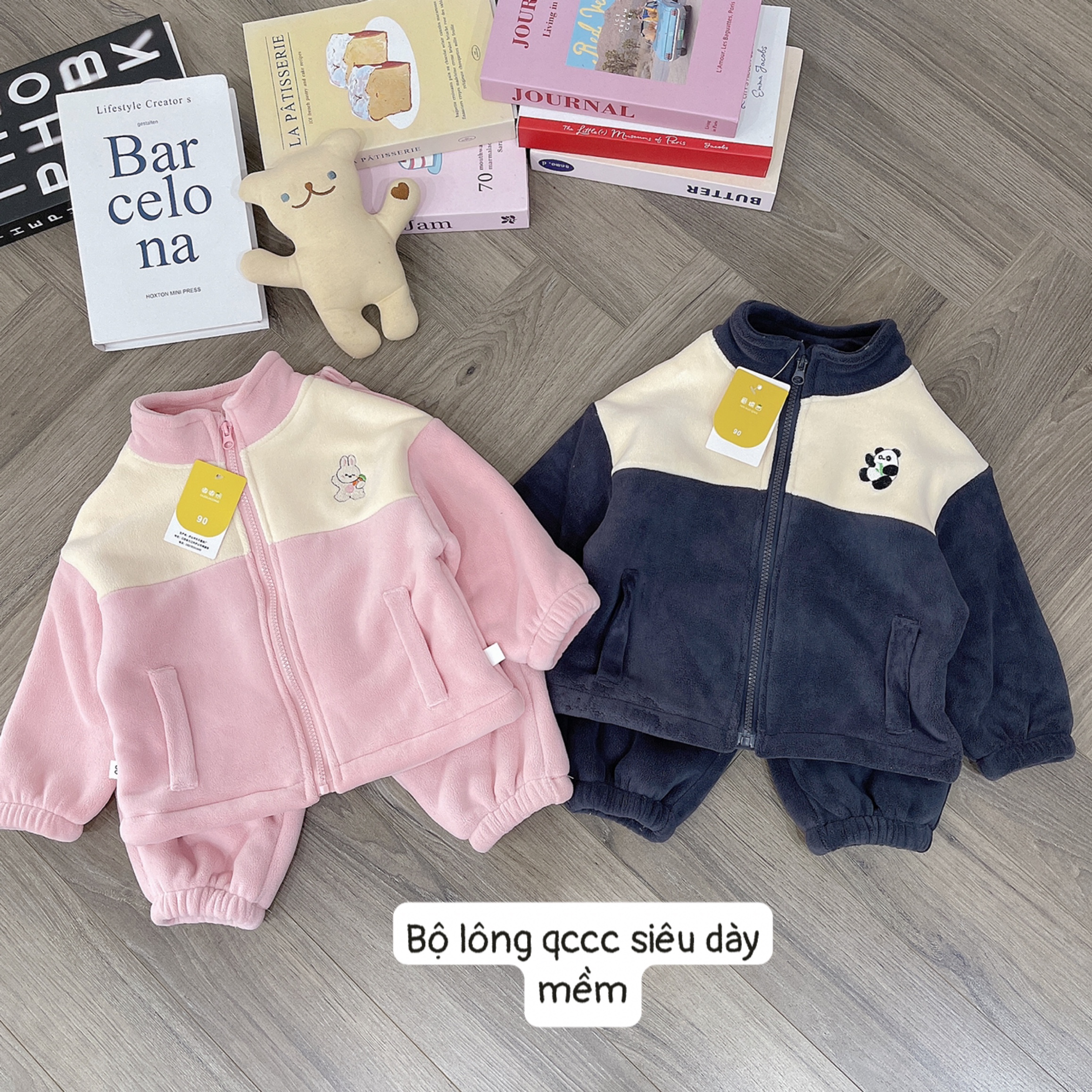 BB02-bộ lông thêu thỏ gấu lót lông bé