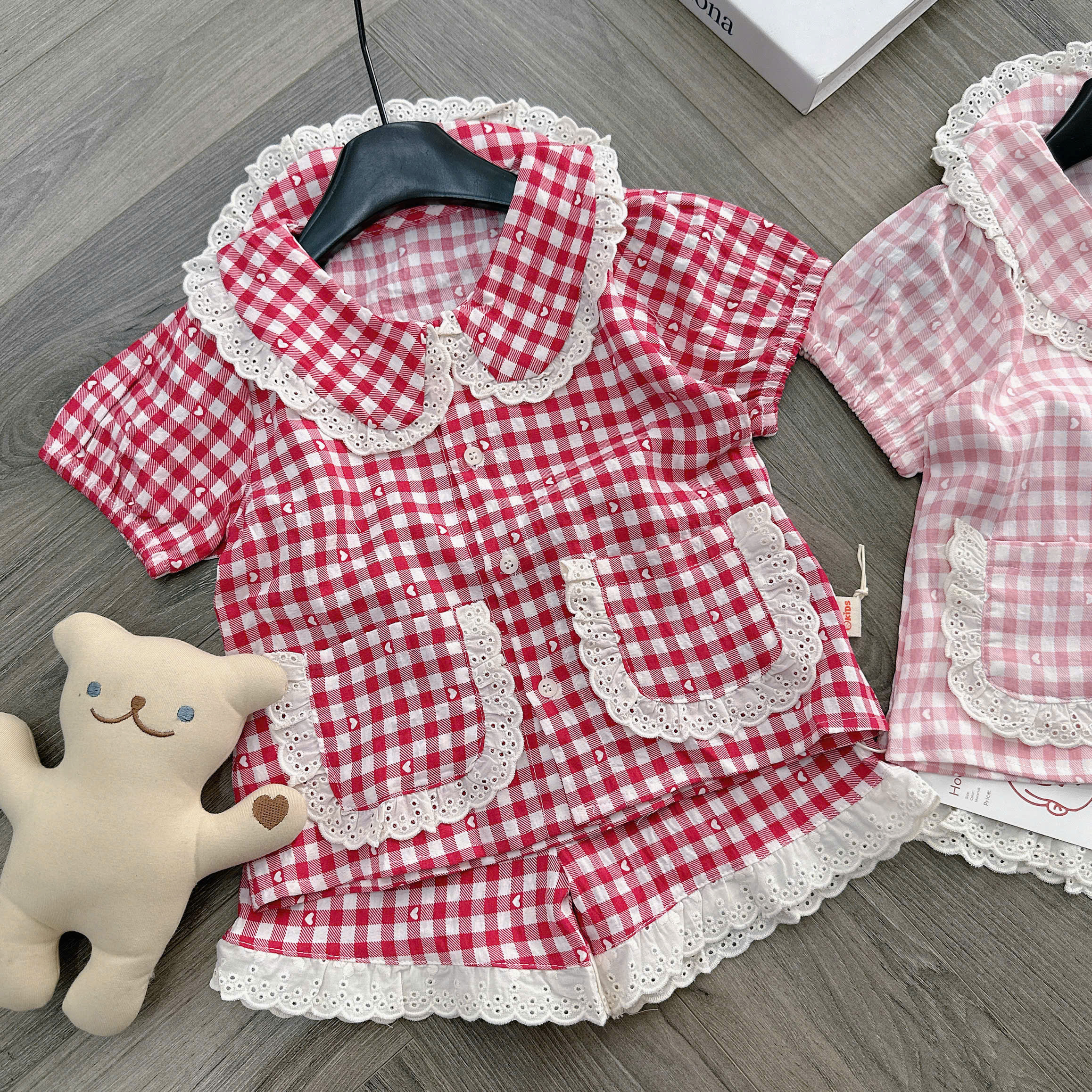 OBC03 - BỘ PYJAMA KẺ PHỐI REN O KIDS