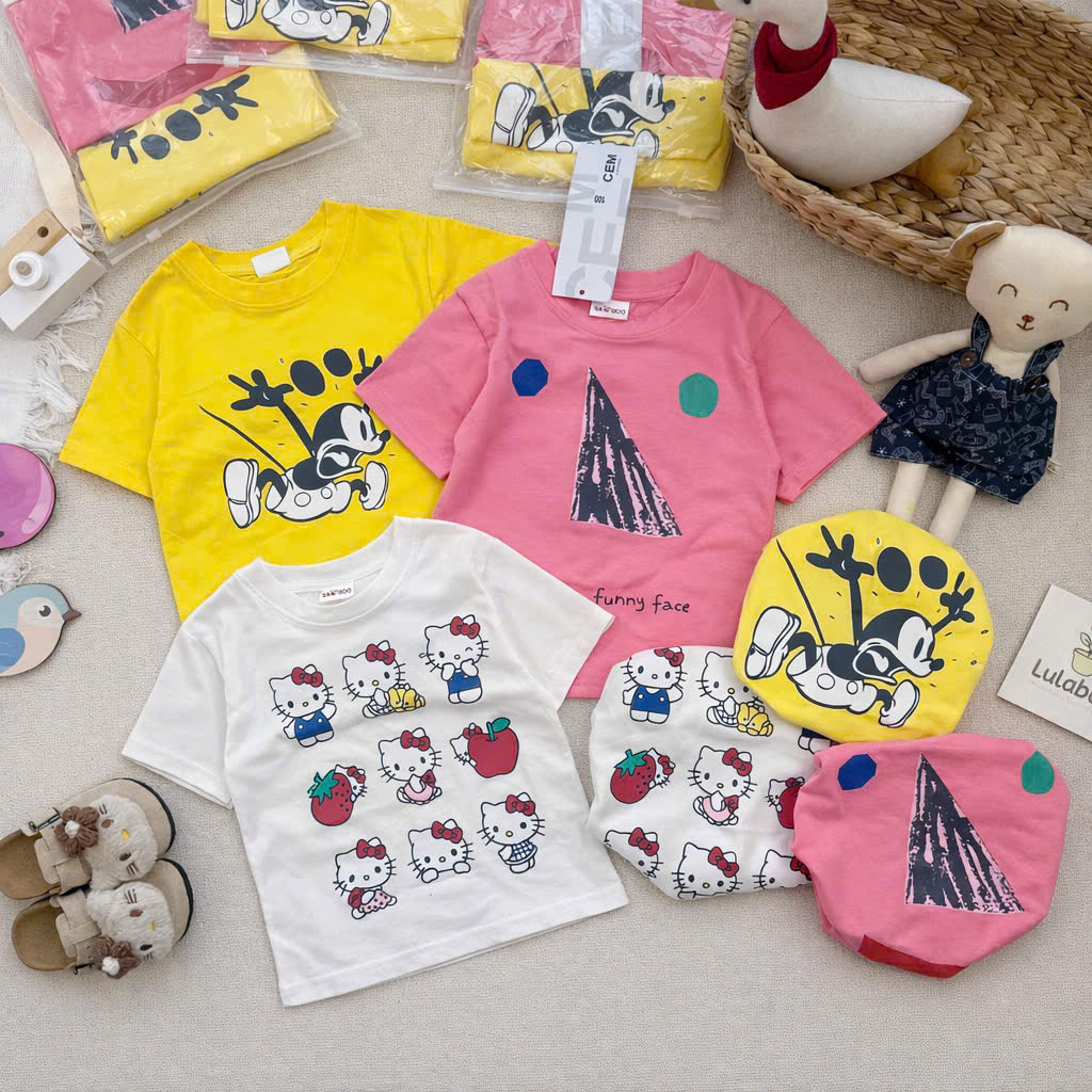 SET 3 ÁO PHÔNG CỘC TAY KITTY MICKEY