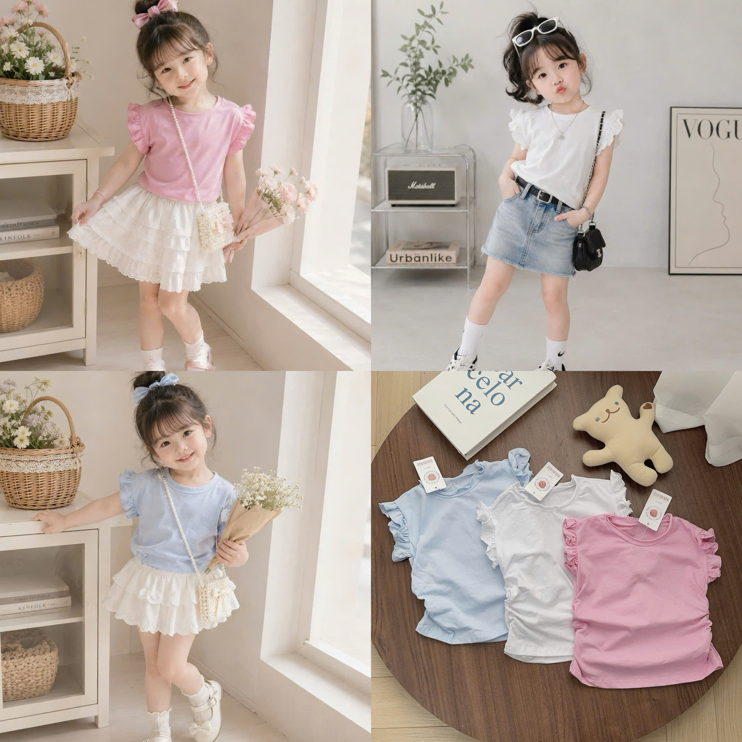 Set 3 áo bèo trơn xát nách bé gái