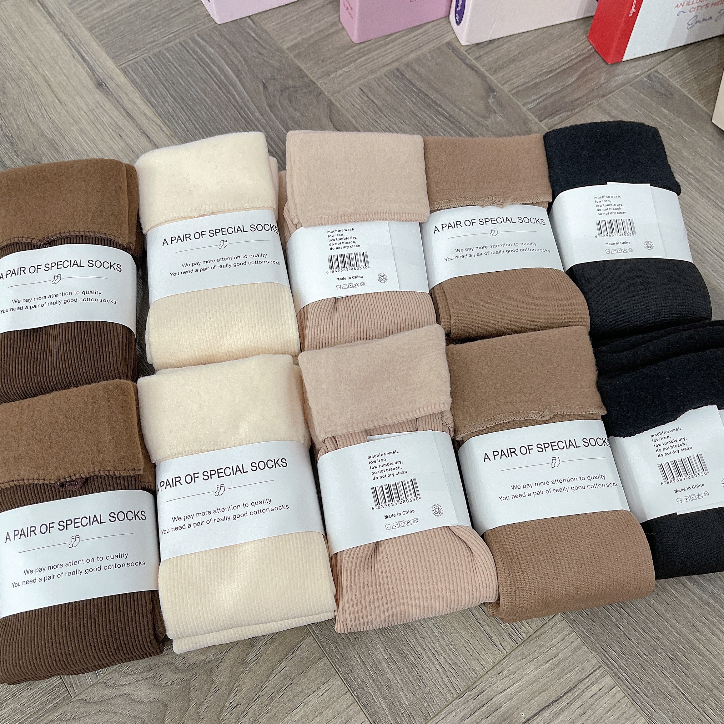 VỈ 10 ĐÔI TẤT GÂN TRƠN LÓT LÔNG